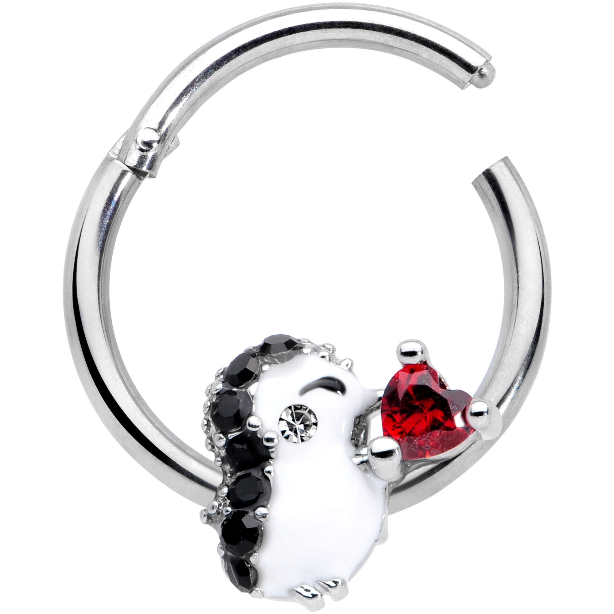 16 Gauge 3/8 Red Gem Penguin Heart Valentines Day Hinged Segment Ring