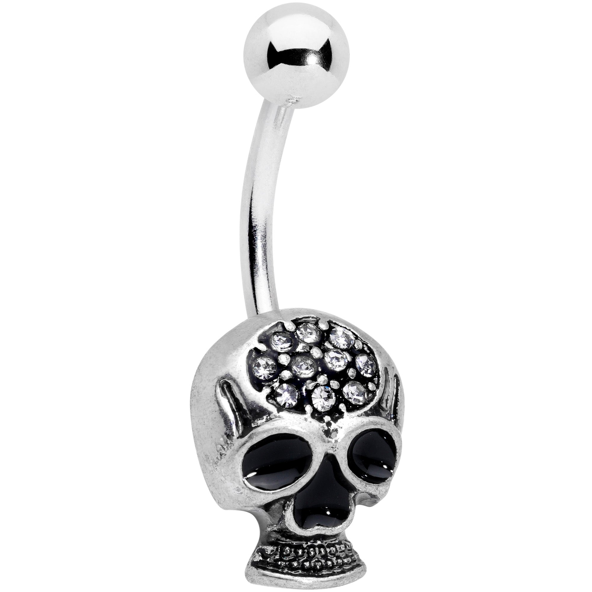 Clear Gem Angular Spooky Goth Skull Halloween Belly Ring