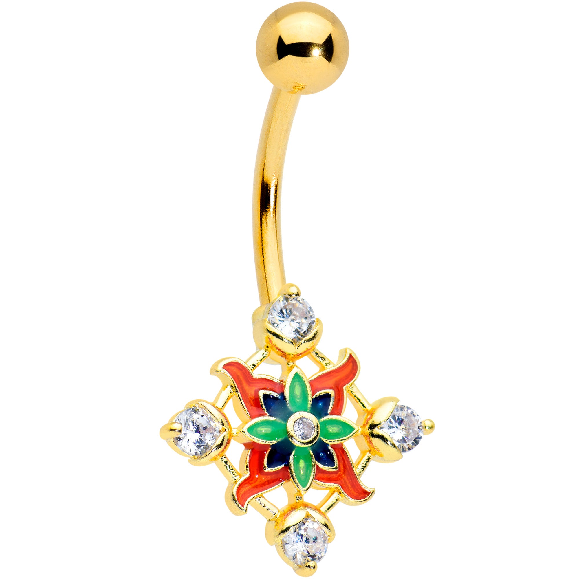 Clear CZ Gem Gold Tone Color Crest Belly Ring