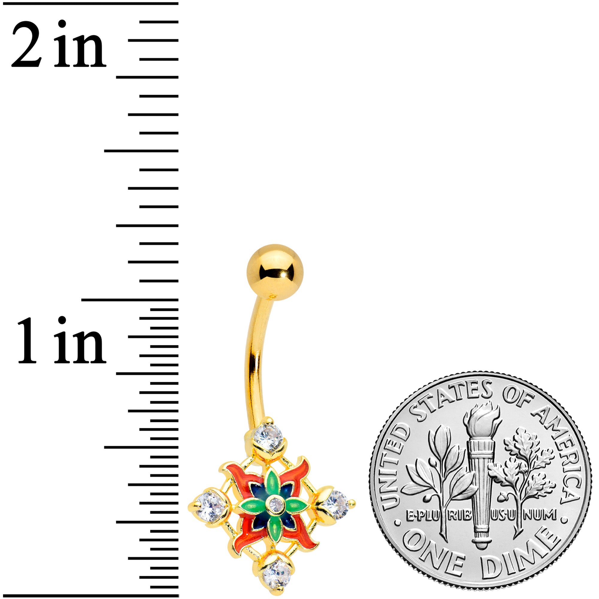 Clear CZ Gem Gold Tone Color Crest Belly Ring