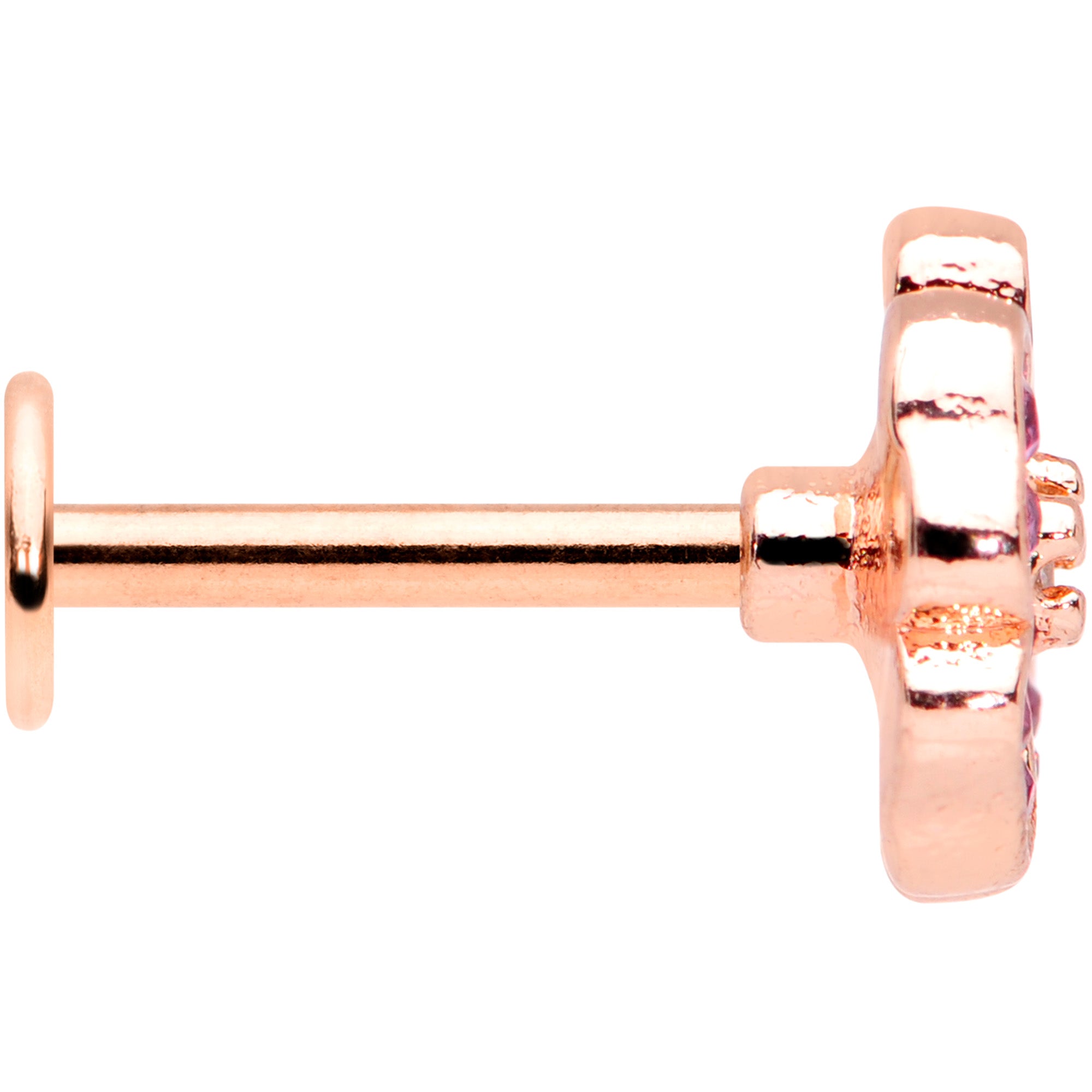 16 Gauge 5/16 Rose Gold Tone Pink CZ Gem Heart Flower Labret Tragus