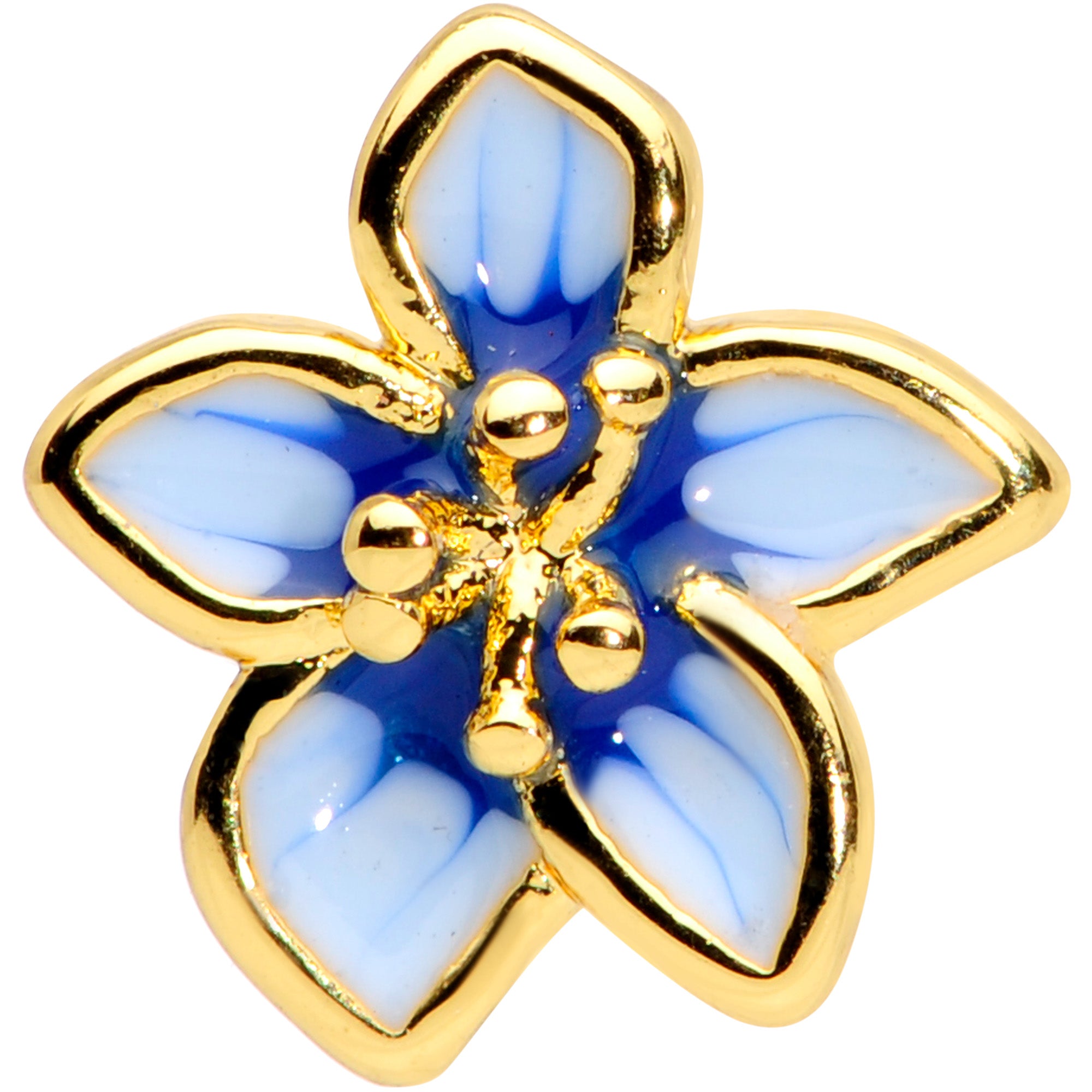 16 Gauge 5/16 Gold Tone White Blue Flower Labret Monroe Tragus