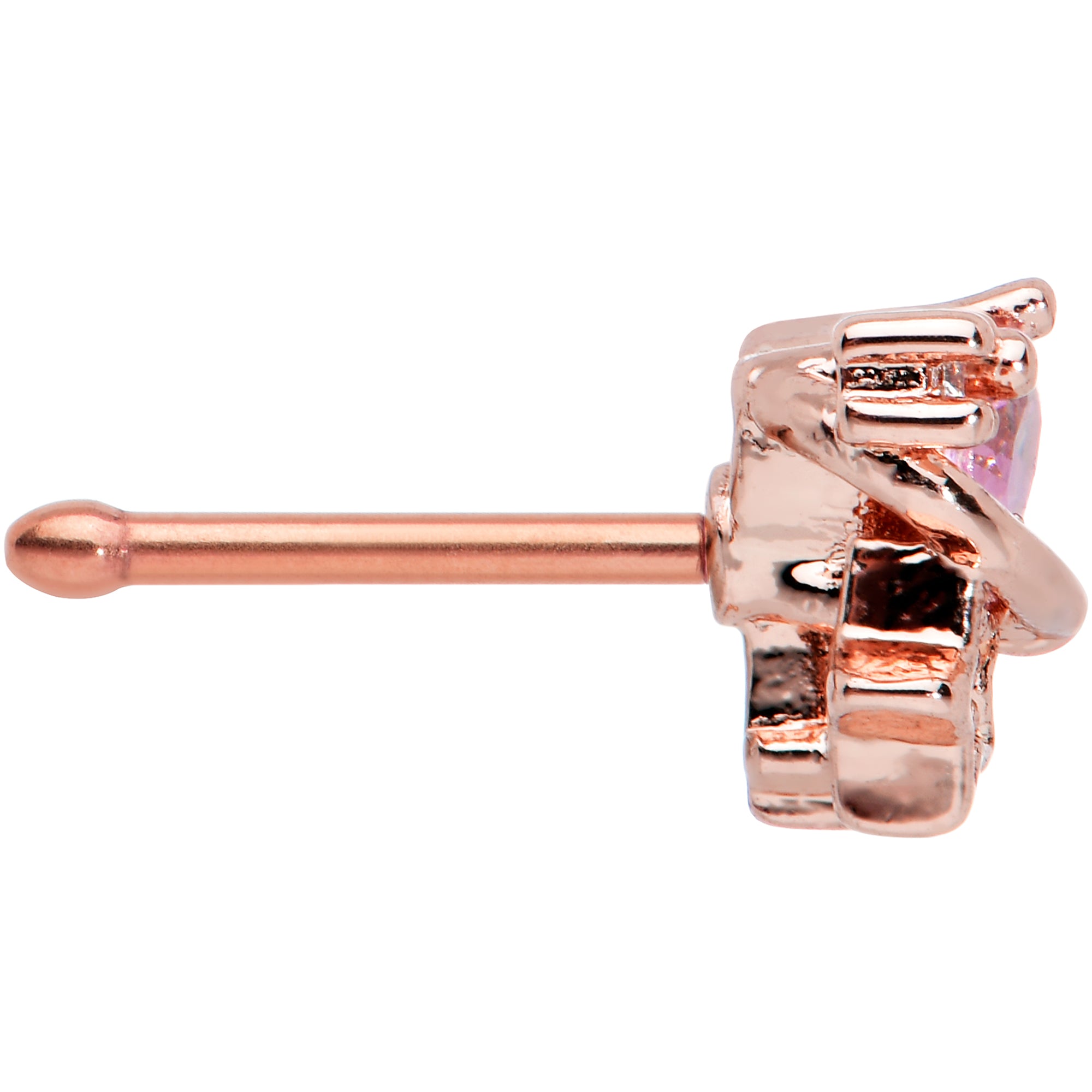 20 Gauge 1/4 Clear Pink Gem Rose Gold Tone Heart Star Nose Bone