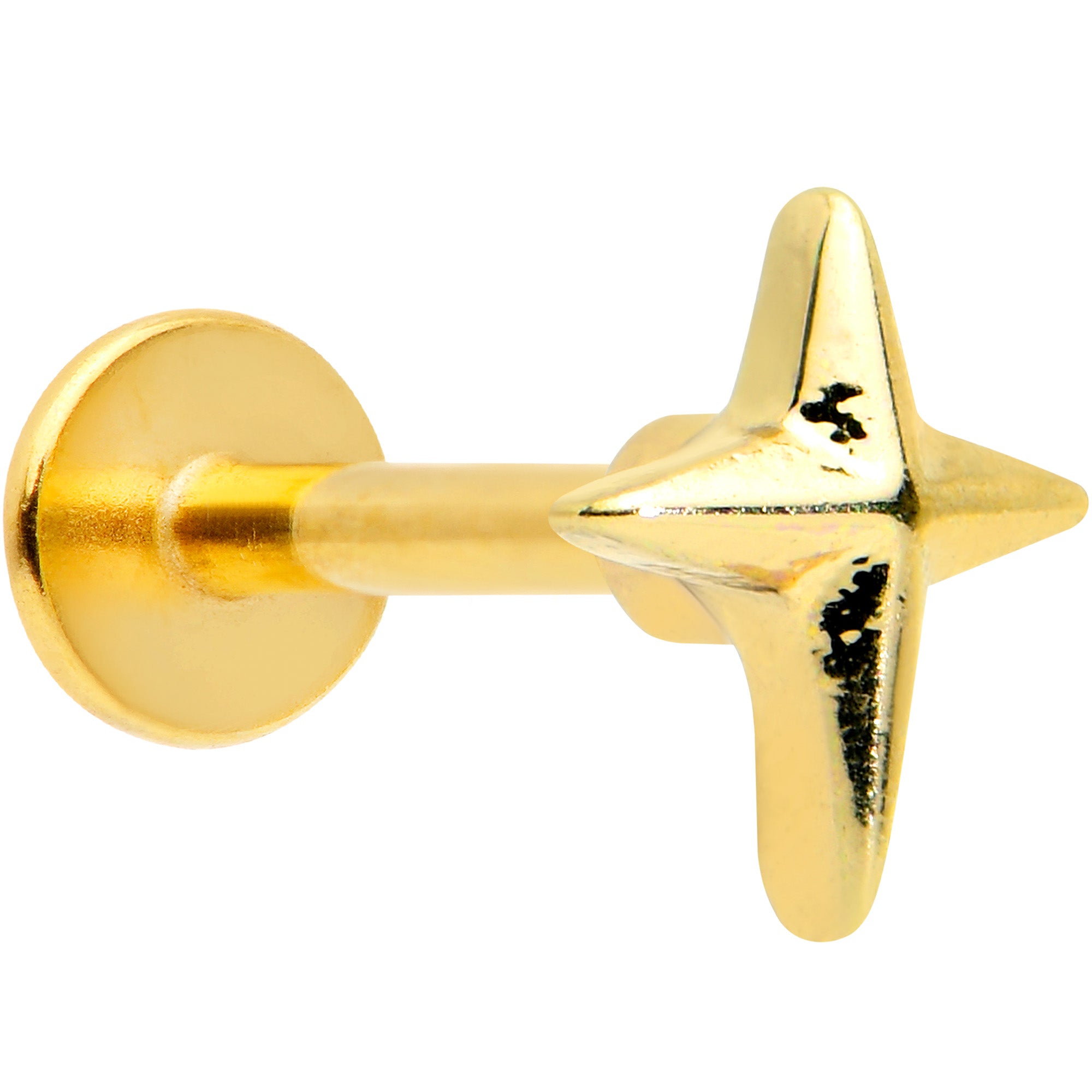 16 Gauge 1/4 Gold Tone Simple Cross Labret Monroe Tragus