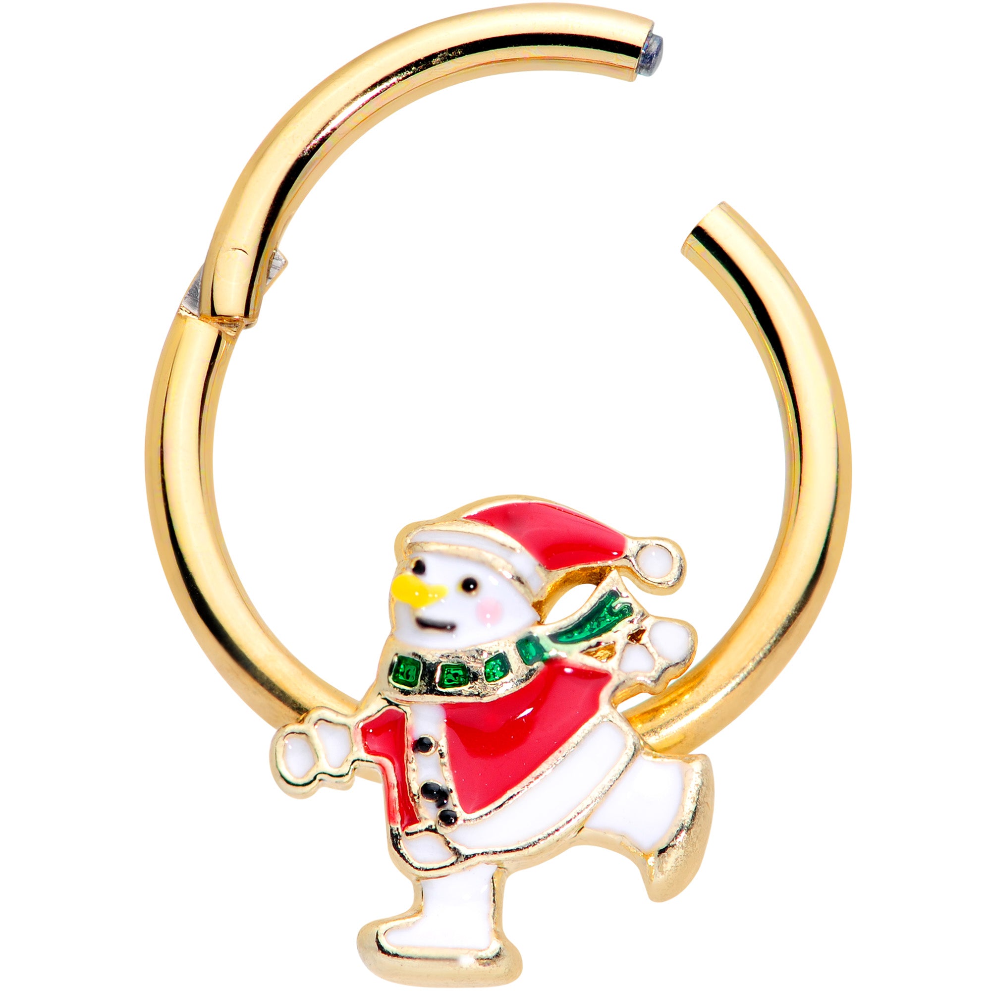 16 Gauge 3/8 Gold Tone Skating Snowman Christmas Hinged Segment Ring