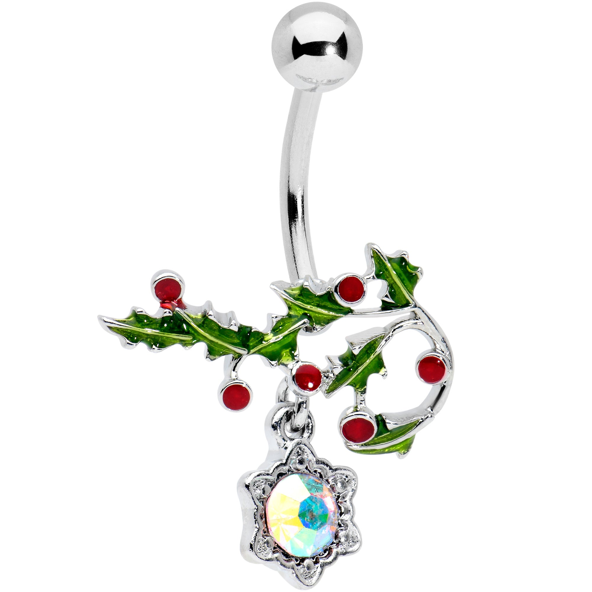 Aurora Red Gem Holly Holiday Decor Christmas Belly Ring