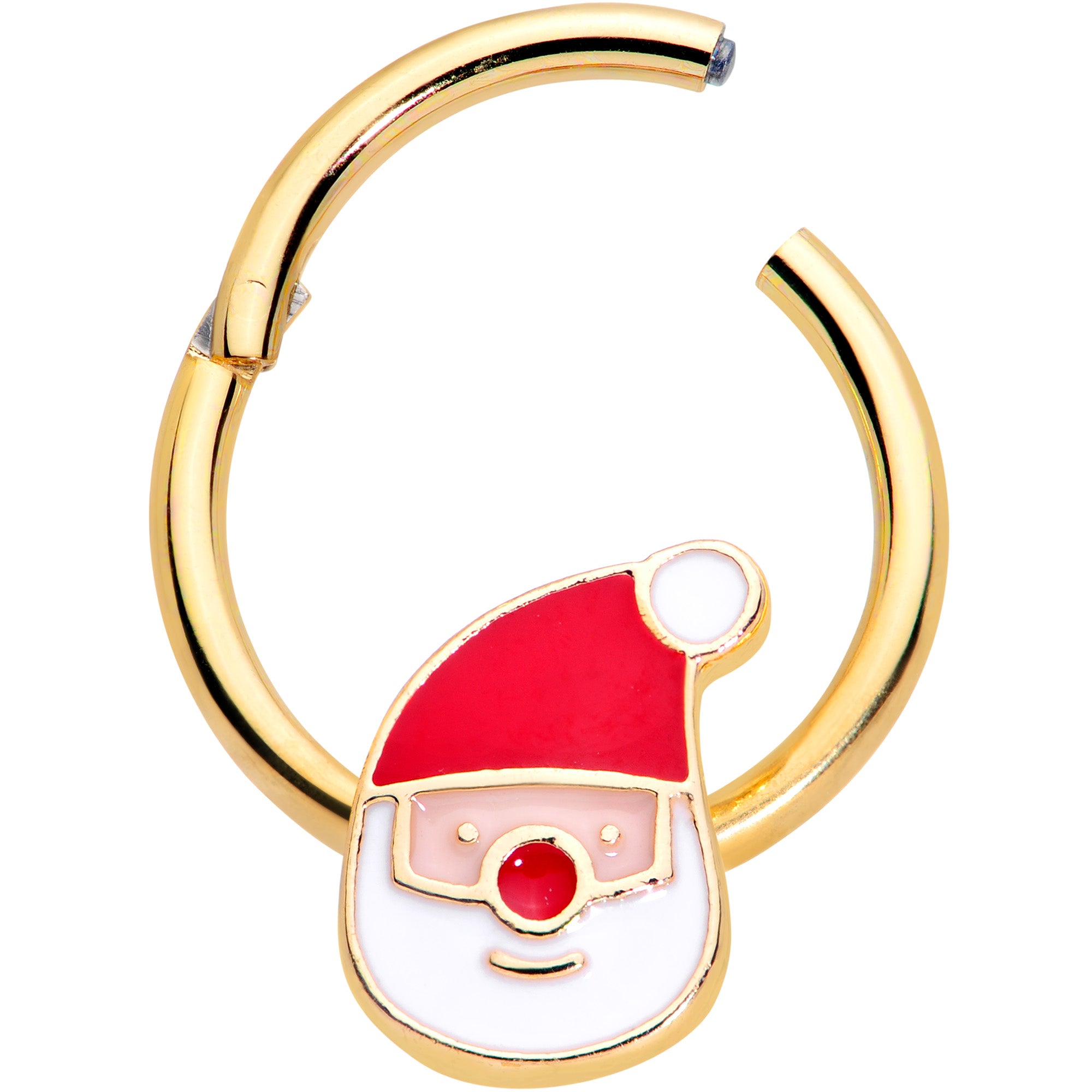 16 Gauge 3/8 Gold Tone Smiling Santa Christmas Hinged Segment Ring