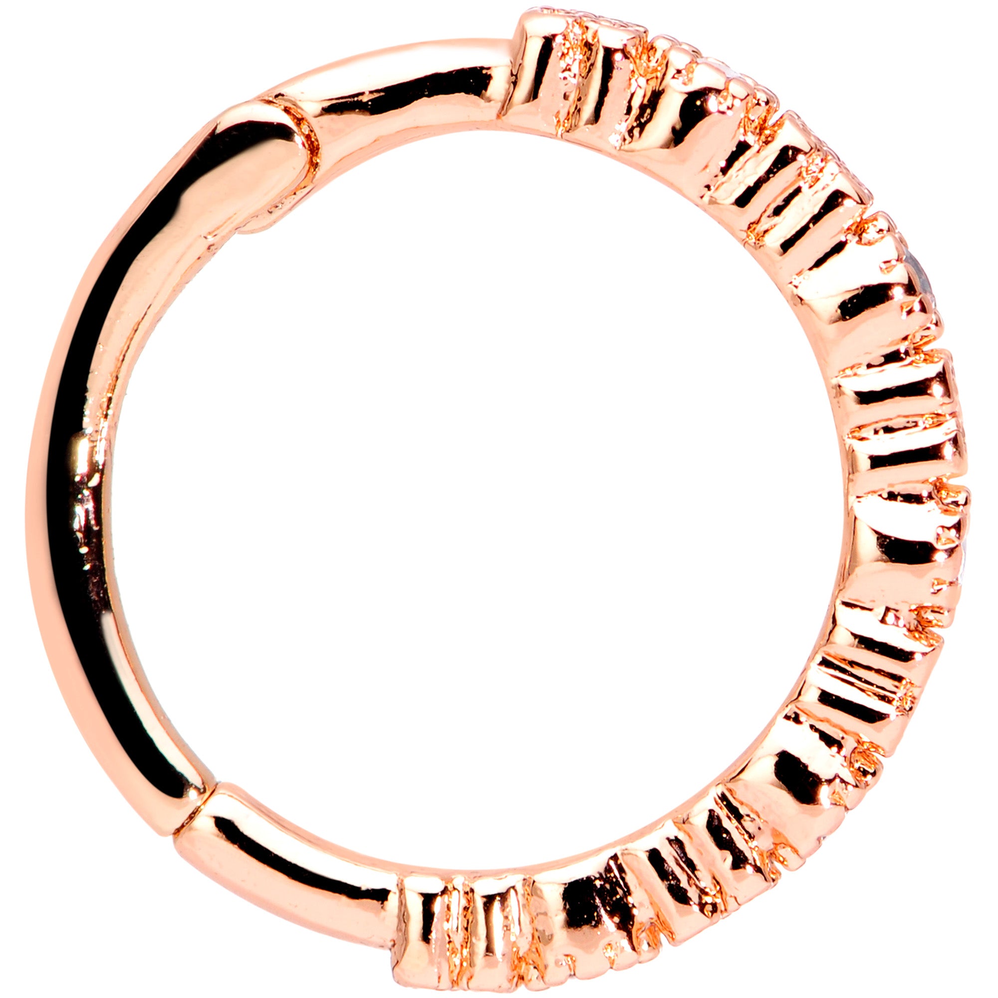 16 Gauge 3/8 Clear CZ Gem Rose Gold Tone Butterfly Hinged Segment Ring