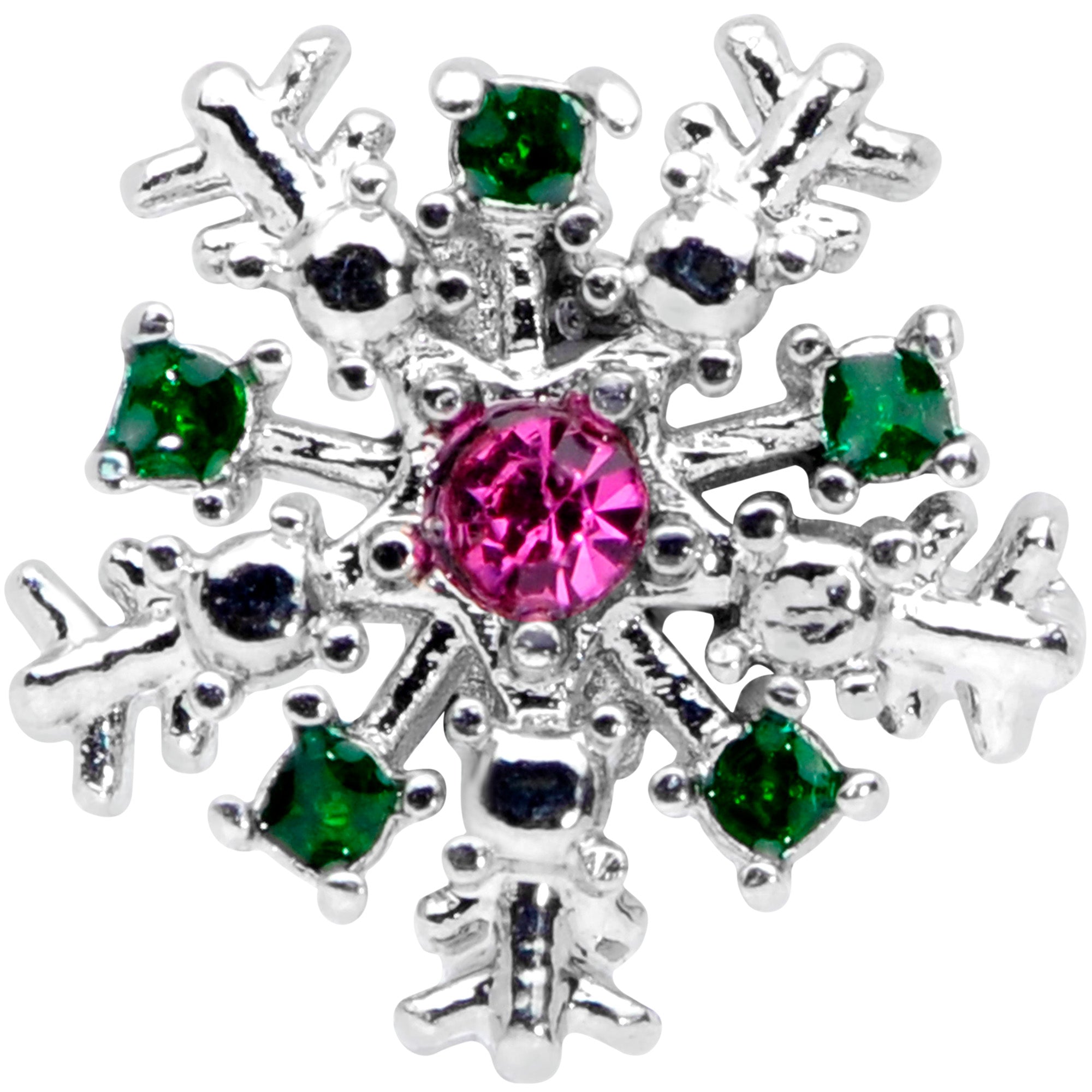 20 Gauge 5/16 Clear Pink Green Gem Snowflake Holiday Nose Hoop