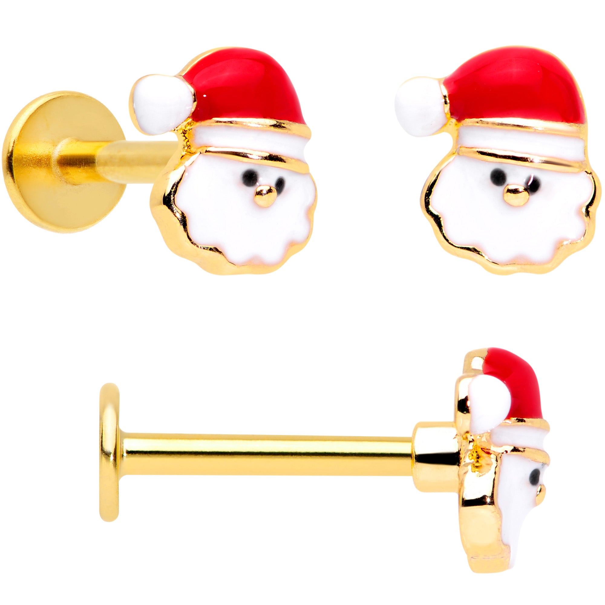 16 Gauge 5/16 Gold Tone Candy Cane Santa Tree Labret Tragus Set of 3