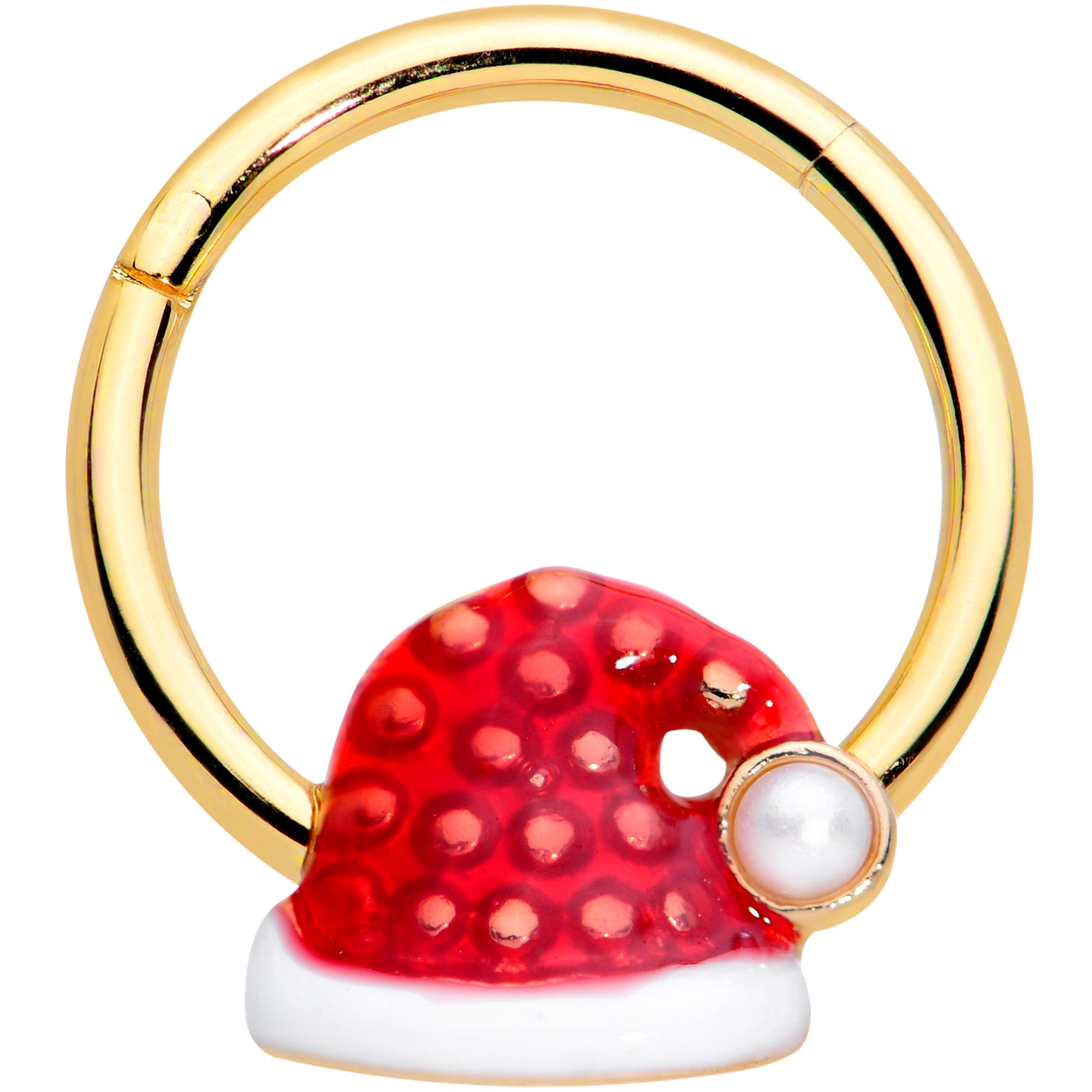 16 Gauge 3/8 Gold Tone Red Santa Hat Christmas Hinged Segment Ring