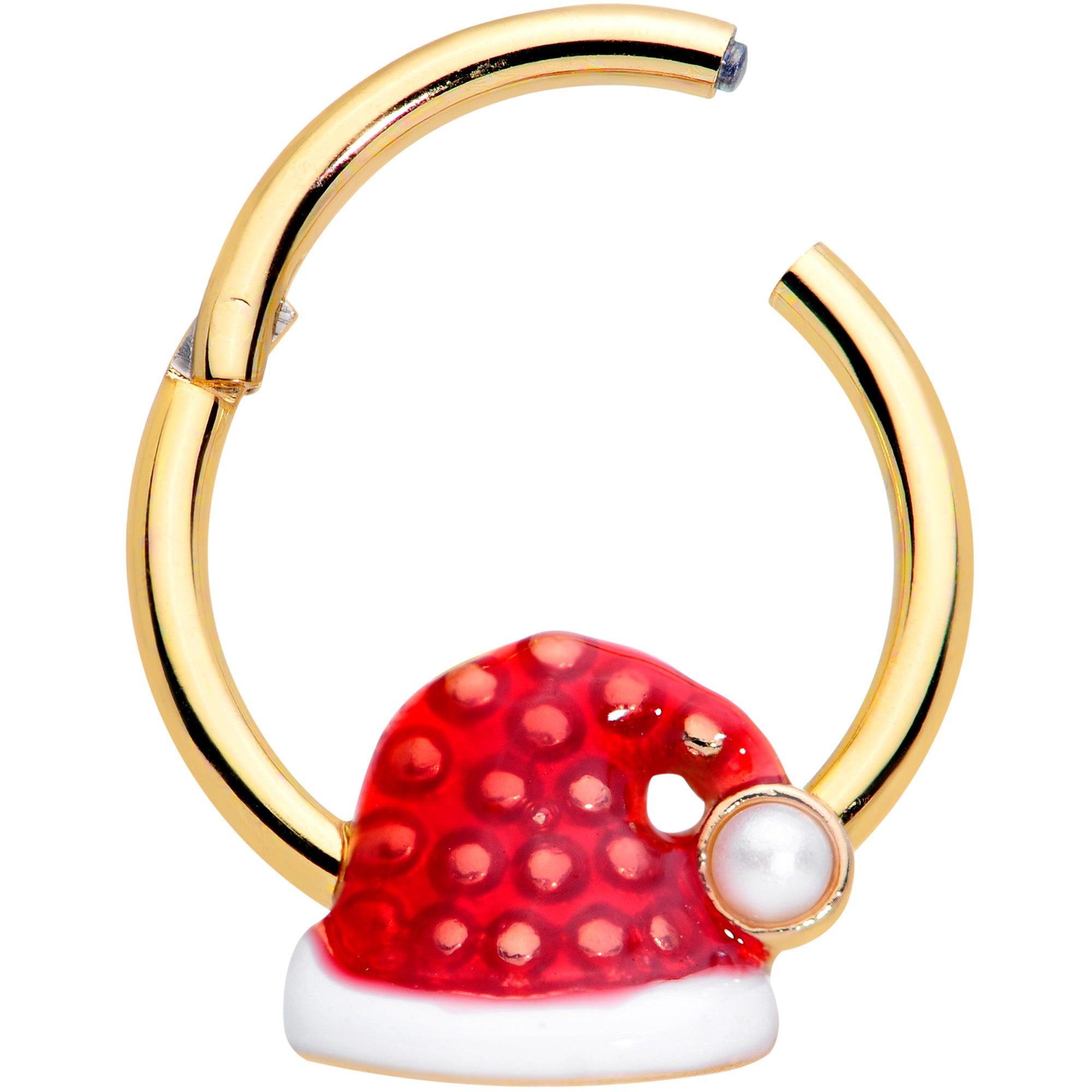 16 Gauge 3/8 Gold Tone Red Santa Hat Christmas Hinged Segment Ring