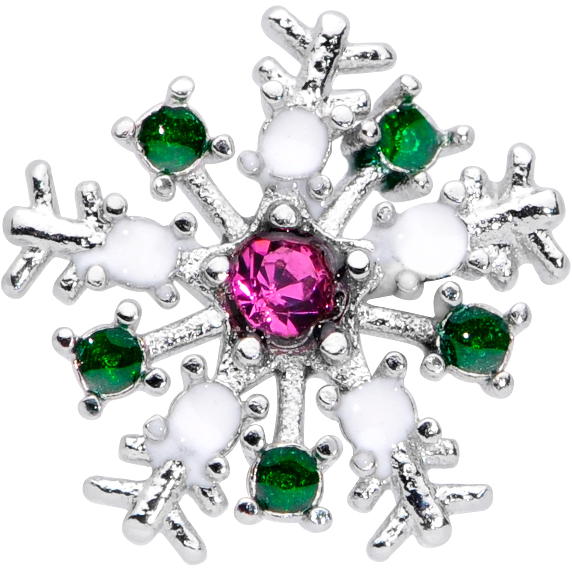 16 Gauge 1/4 Clear Pink Green Gem Snowflake Cartilage Tragus Earring