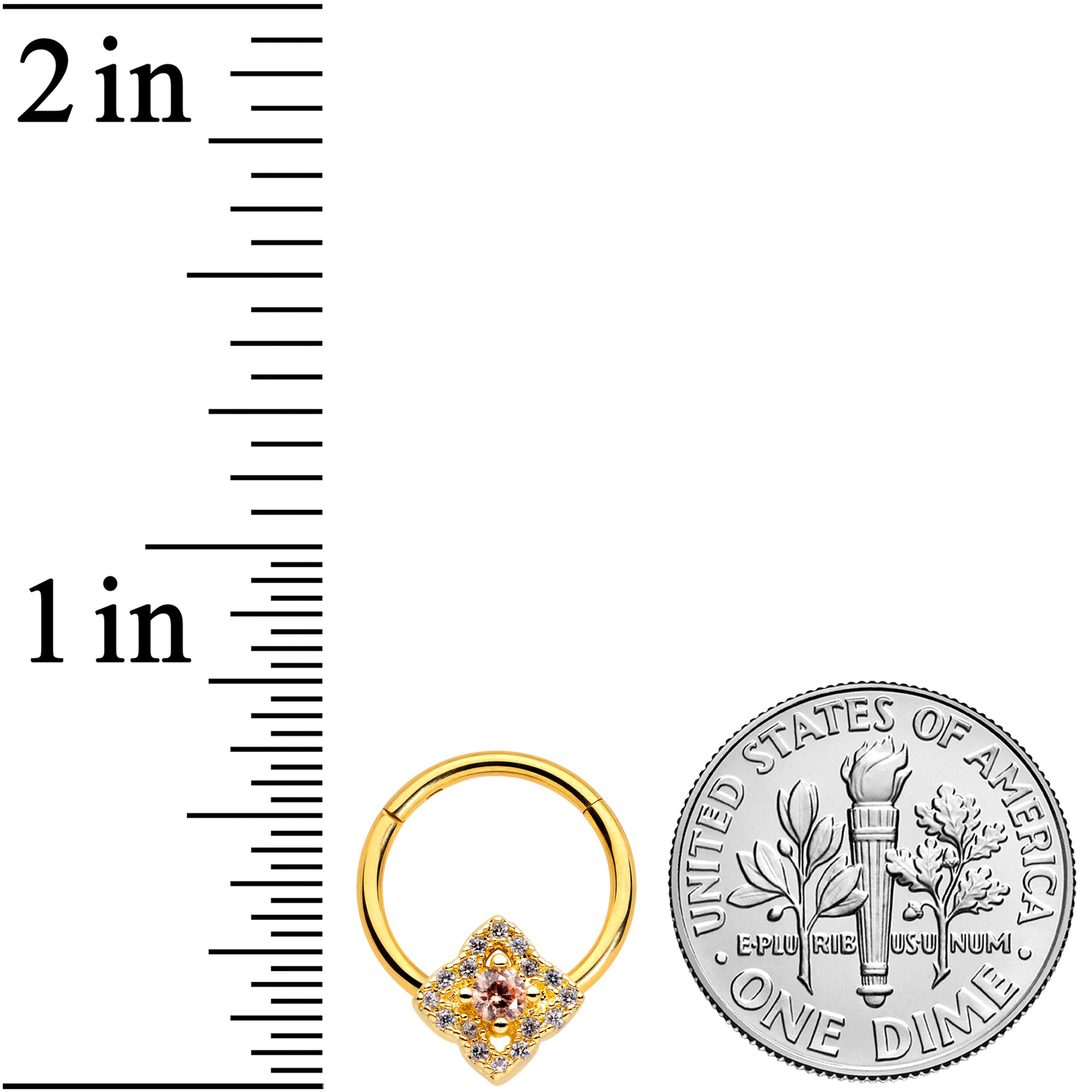 16 Gauge 3/8 Clear CZ Gem Gold Tone Rhombus Royale Hinged Segment Ring