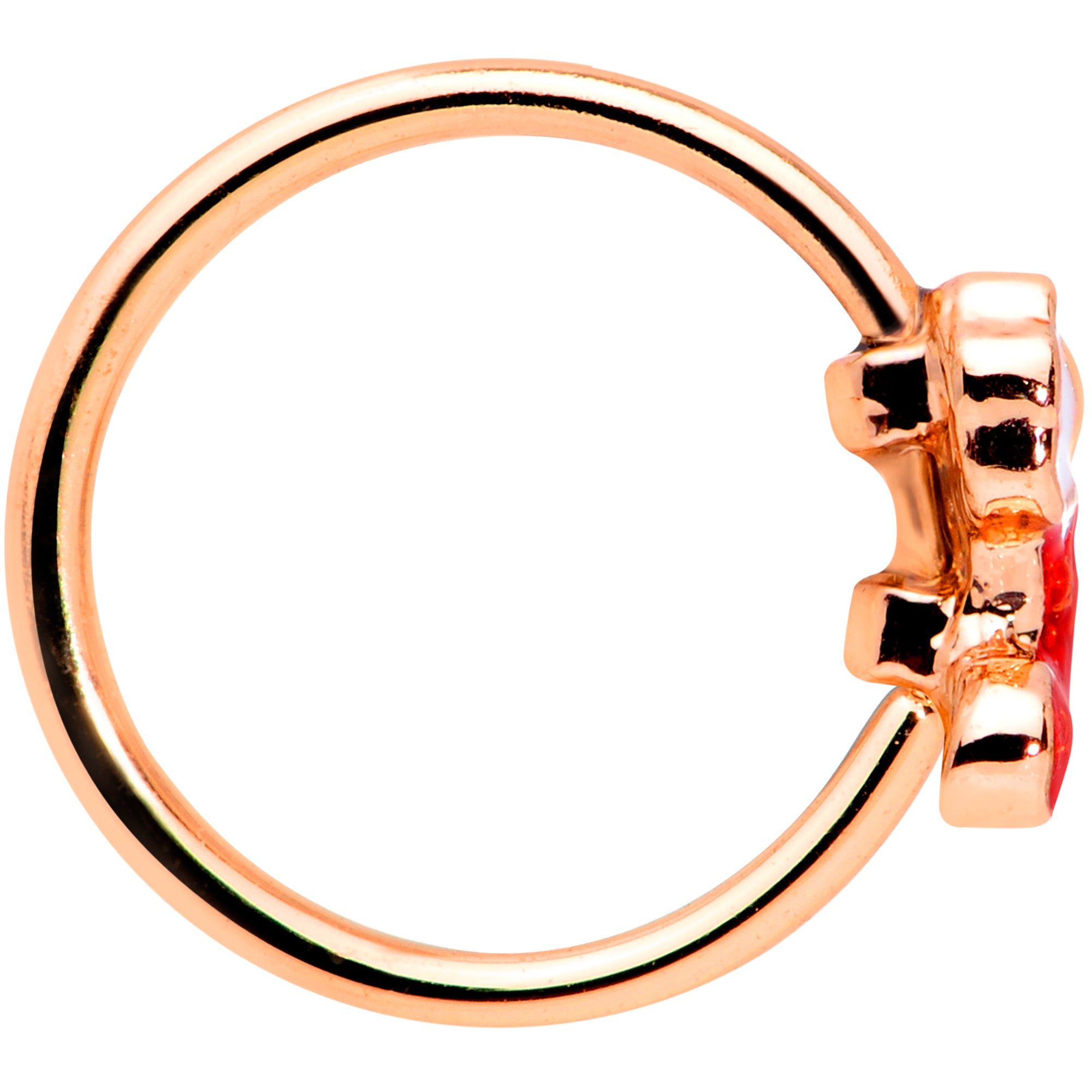 20 Gauge 5/16 Rose Gold Tone Red Christmas Stocking Nose Hoop