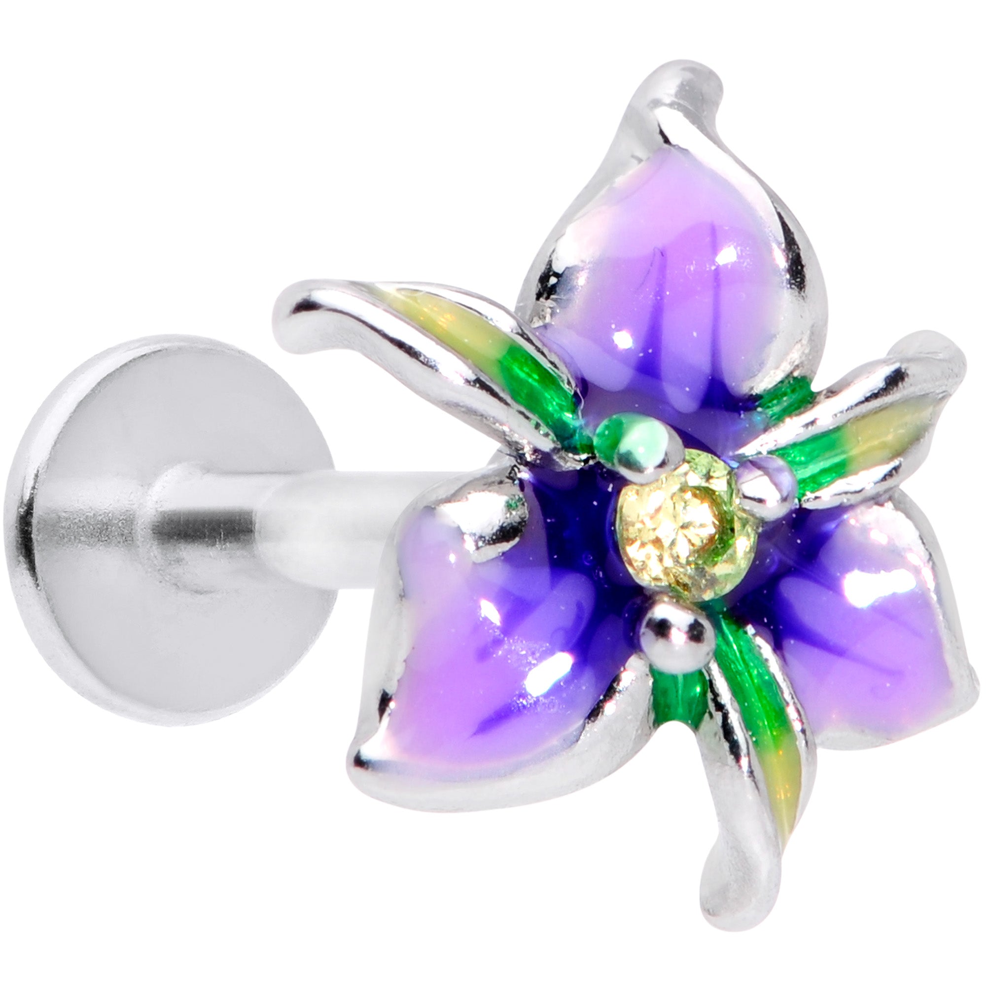 16 Gauge 5/16 Clear Gem Exotic Purple Flower Labret Monroe Tragus