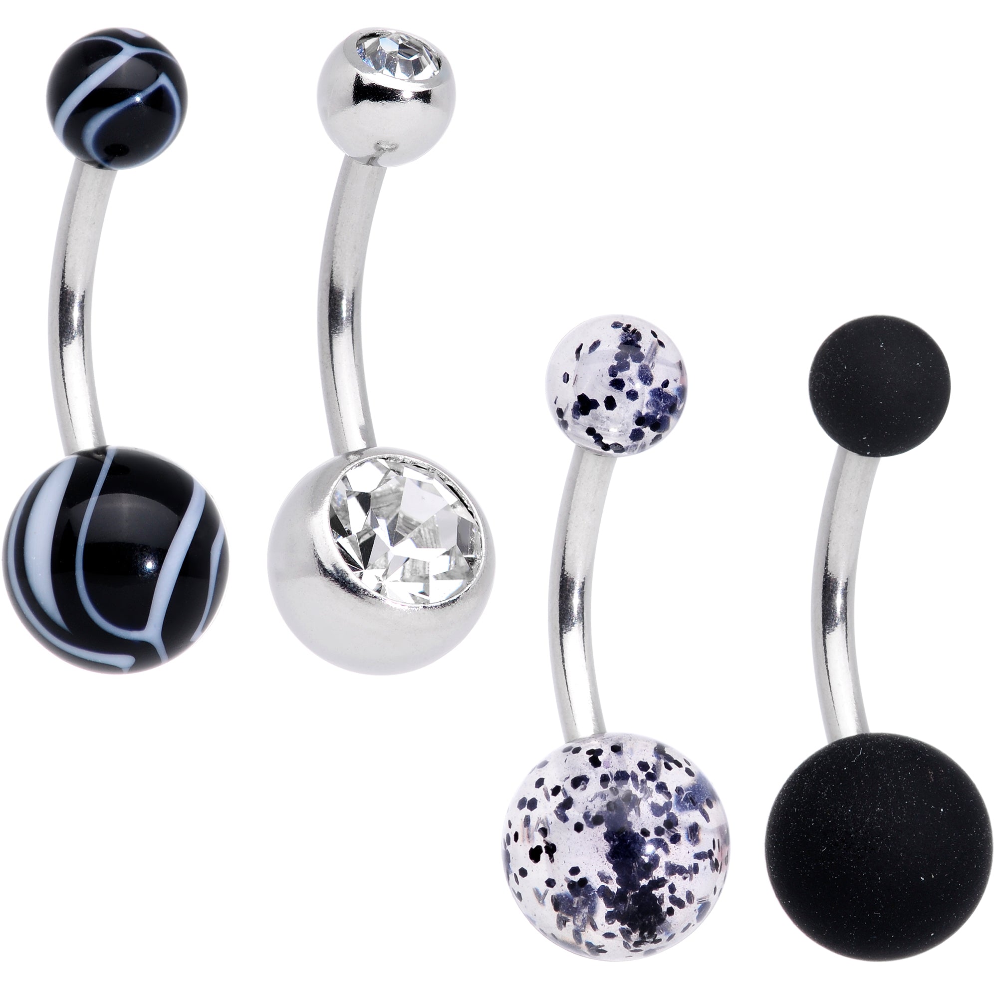 Clear Gem Beauty in Black UV Glow Marbelized Belly Ring Set of 4