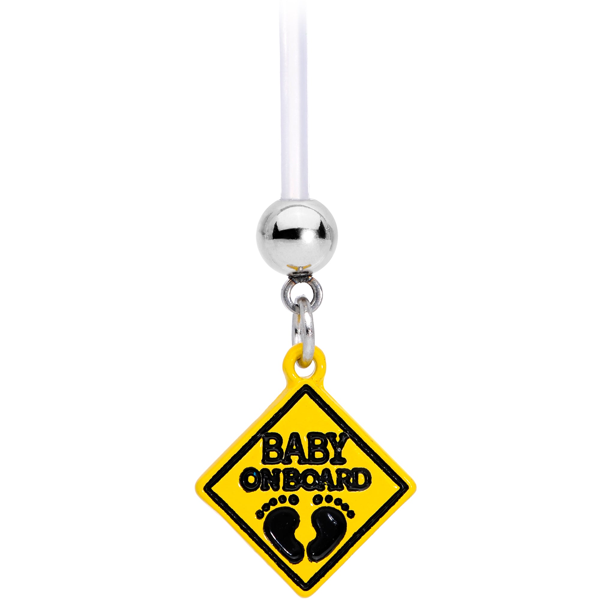 Clear Bioplast Yellow Baby on Board Sign Dangle Pregnancy Belly Ring