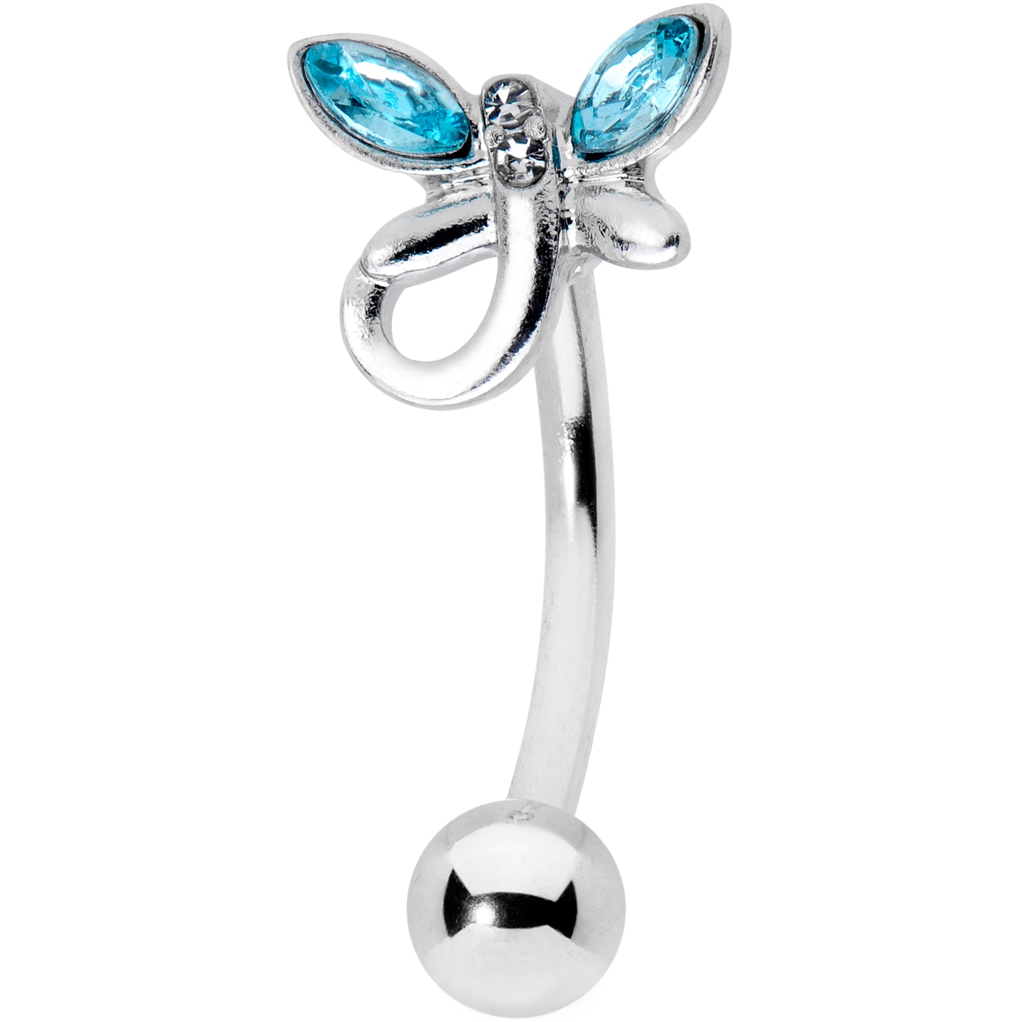 Blue Clear Gem Loop Butterfly Top Mount Belly Ring