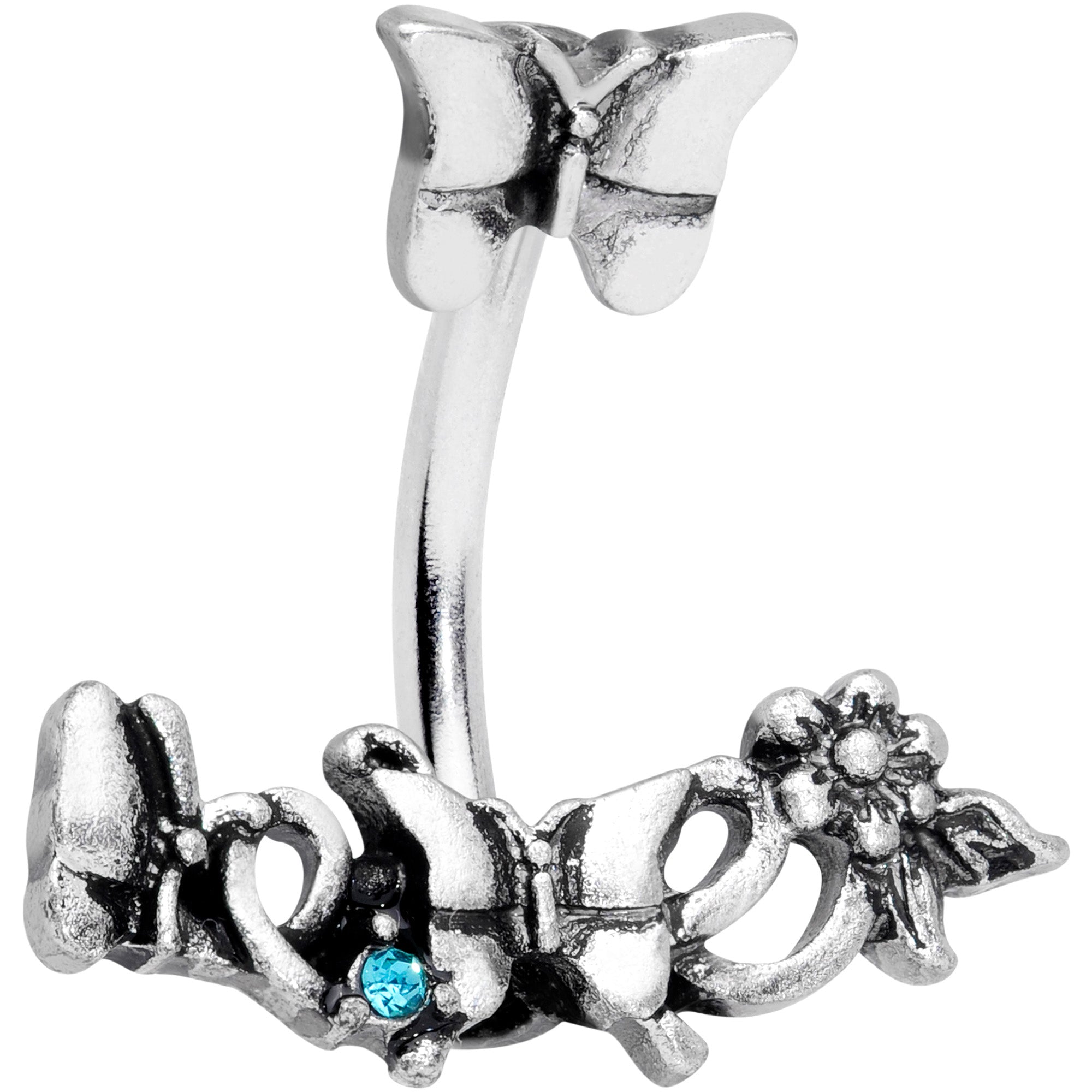 Blue Gem Butterfly Array Flower Double Mount Belly Ring