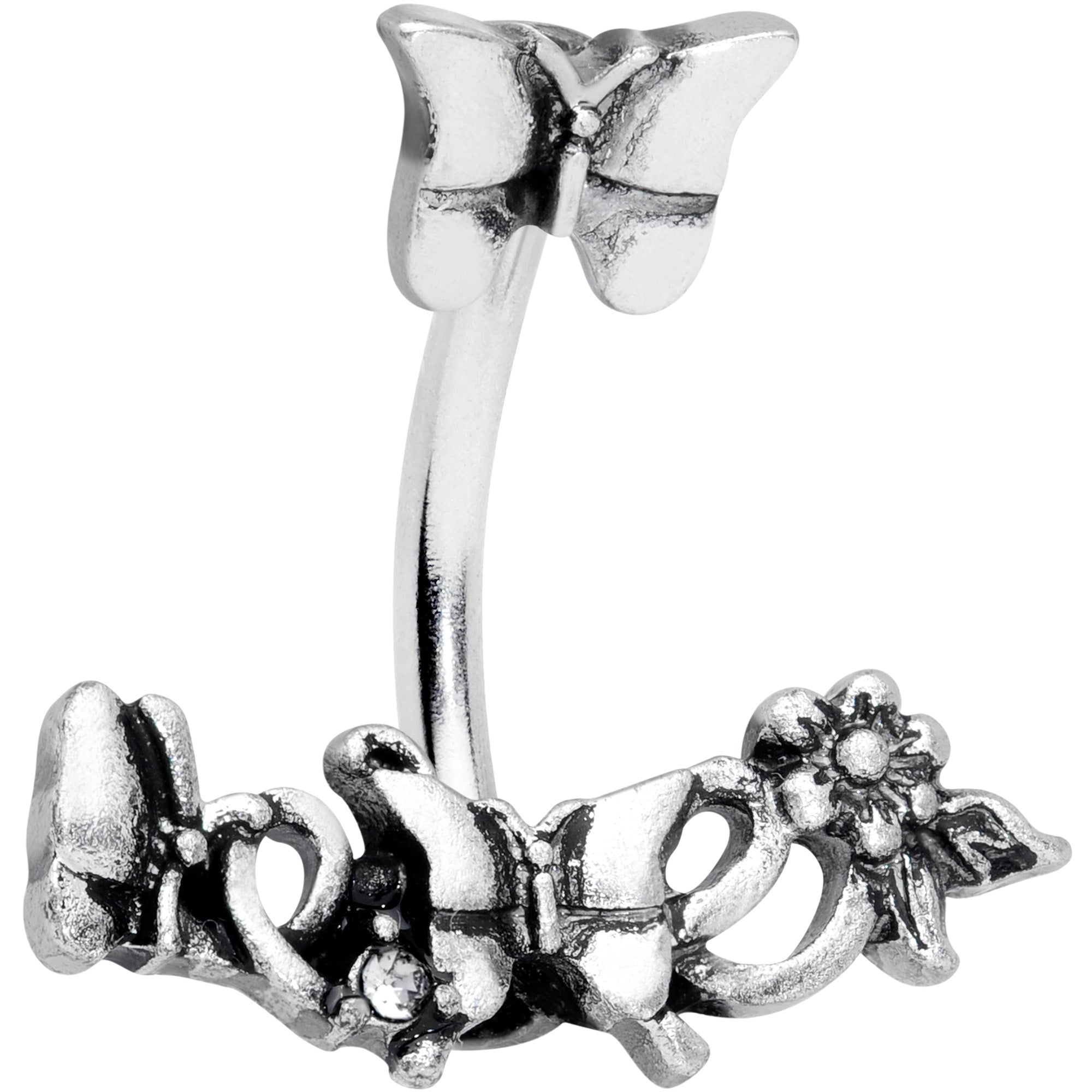 Clear Gem Butterfly Array Flower Double Mount Belly Ring