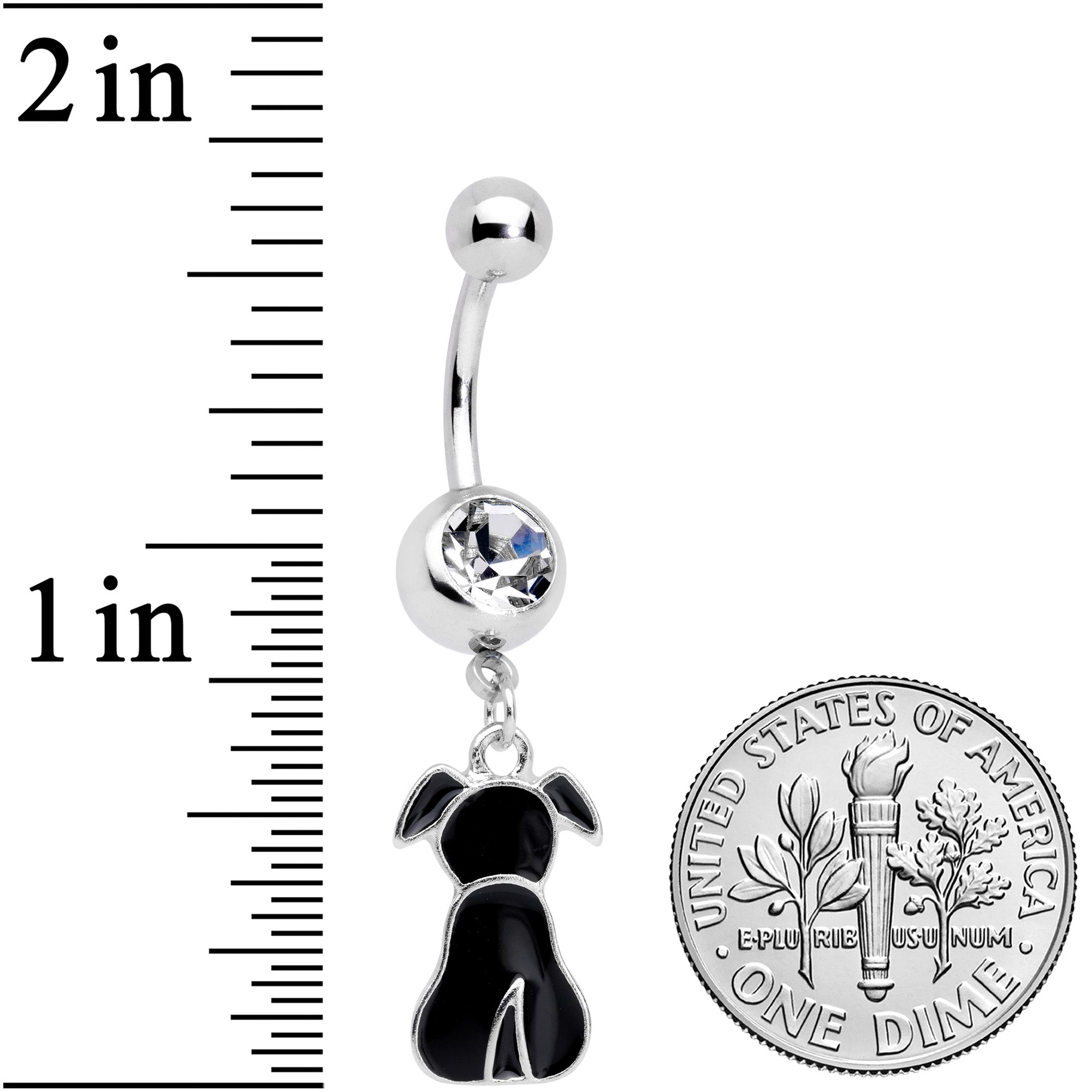 Clear Gem Black Sitting Dog Dangle Belly Ring