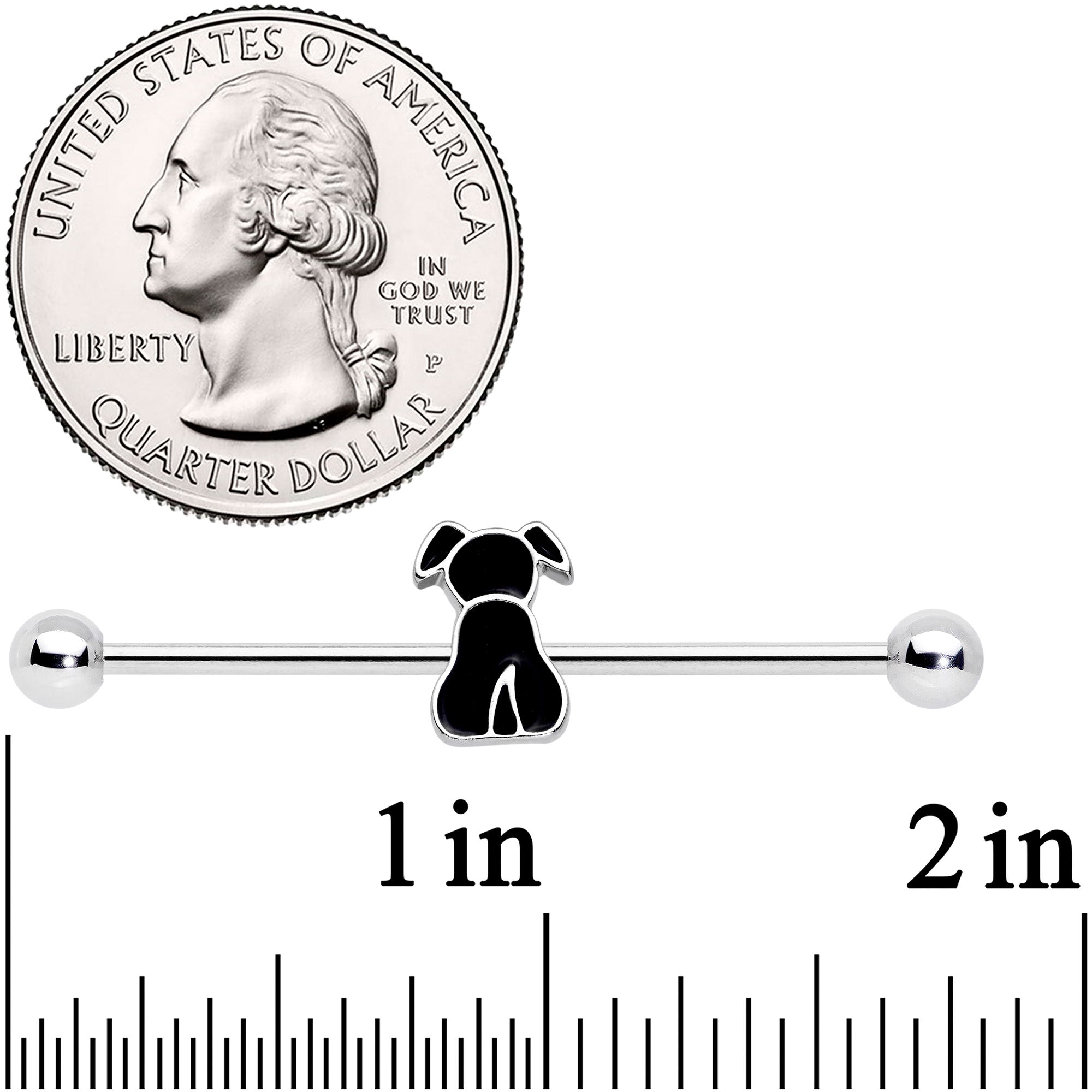 14 Gauge Black Sitting Dog Industrial Barbell 38mm