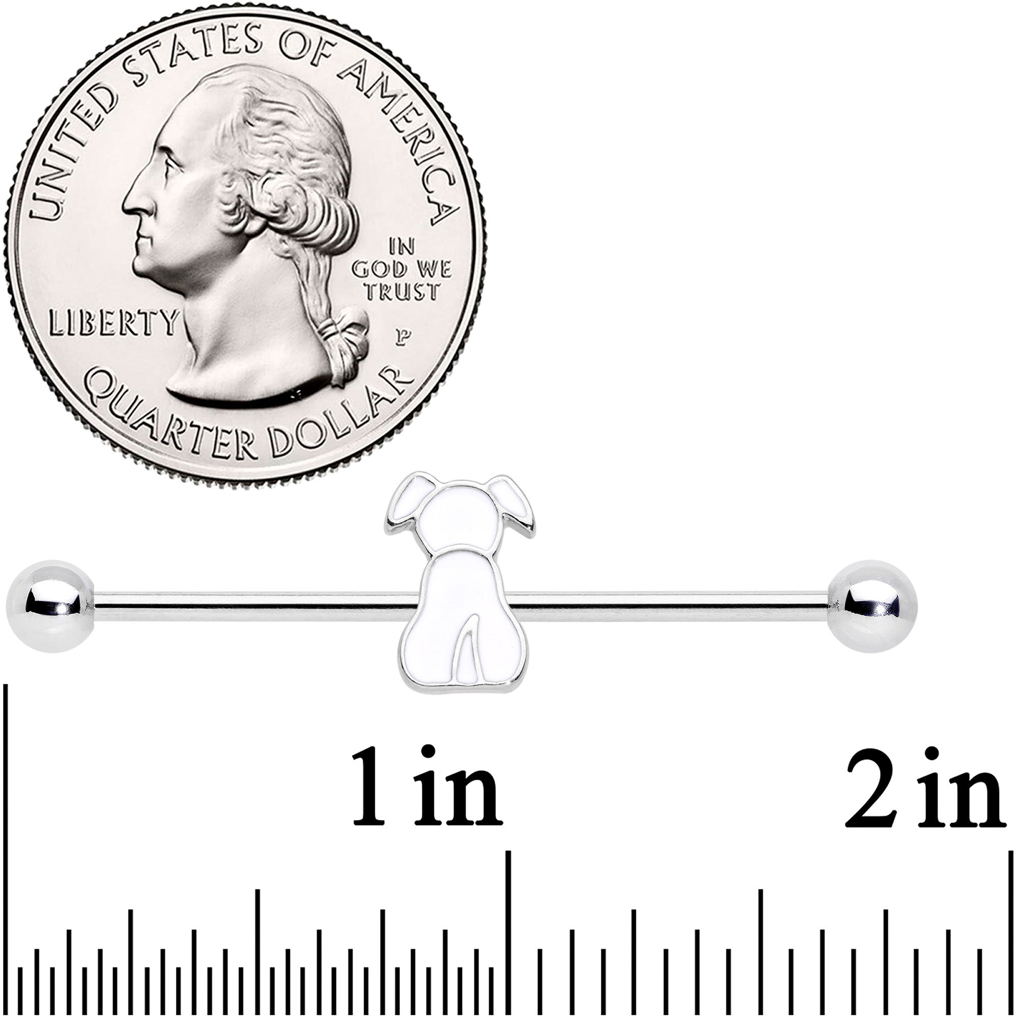 14 Gauge White Sitting Dog Industrial Barbell 38mm