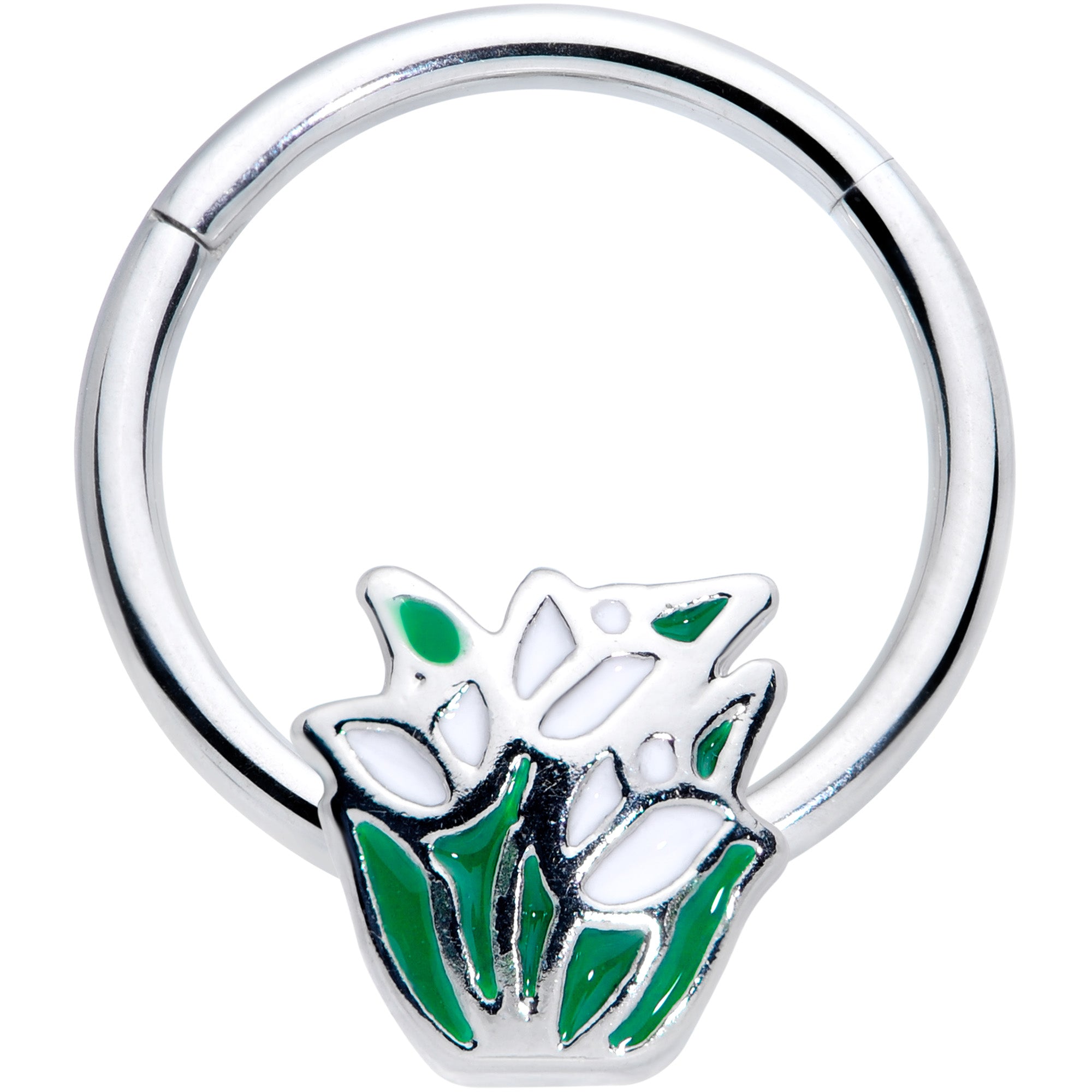 16 Gauge 3/8 Springtime White Tulip Flowers Hinged Segment Ring