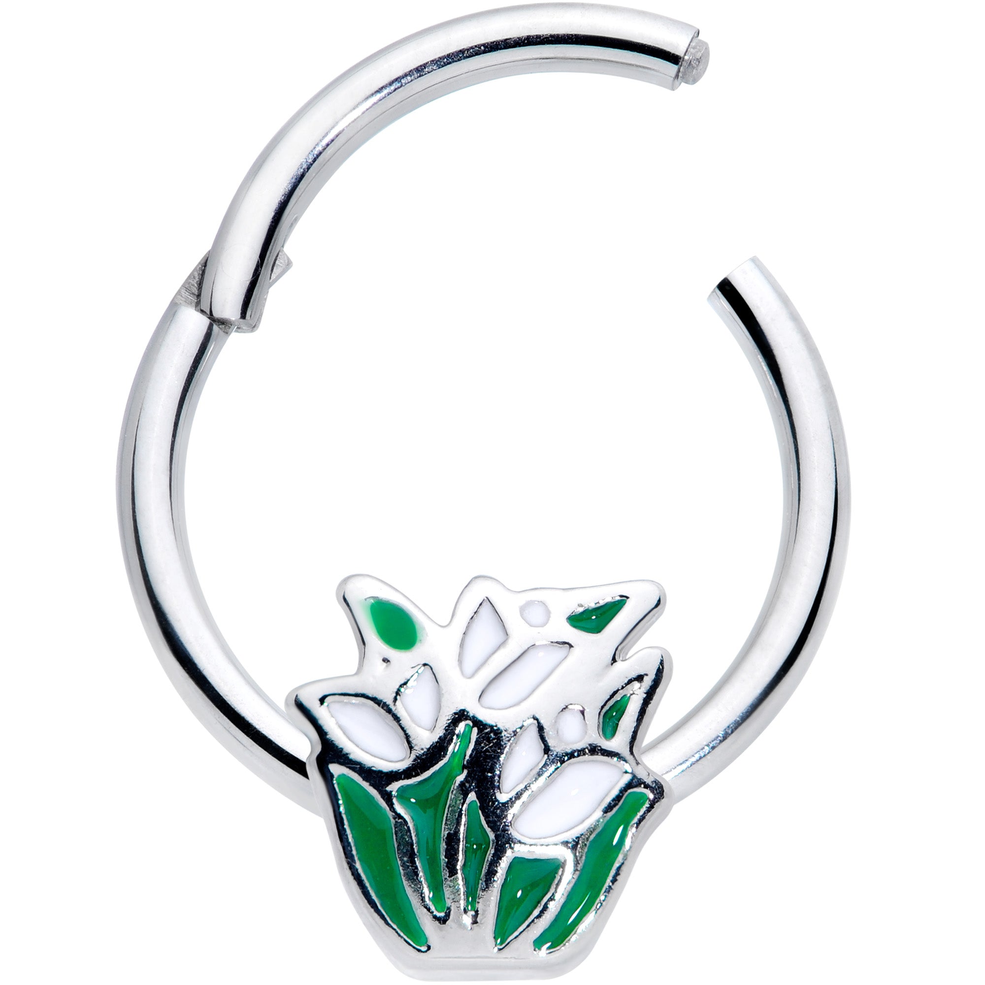 16 Gauge 3/8 Springtime White Tulip Flowers Hinged Segment Ring