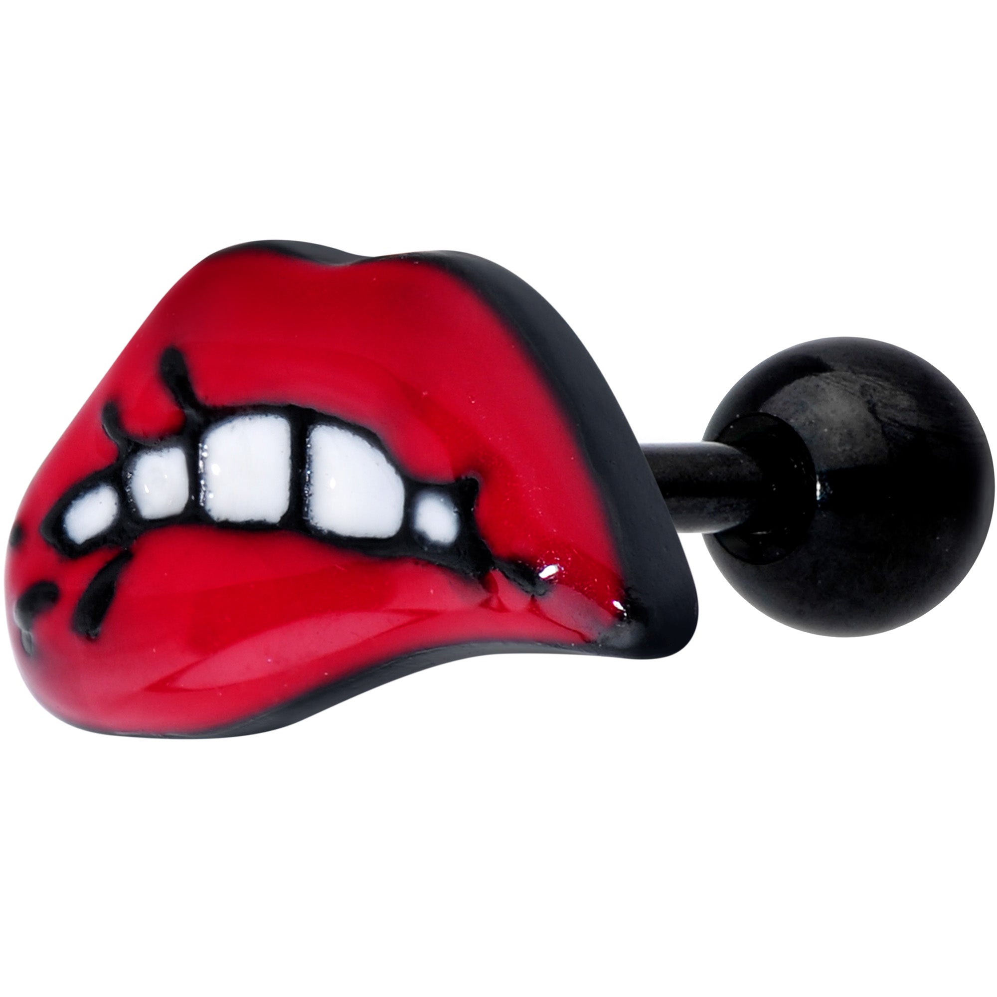 16 Gauge 1/4 Black Red Sneering Lips Bite Lips Cartilage Earring