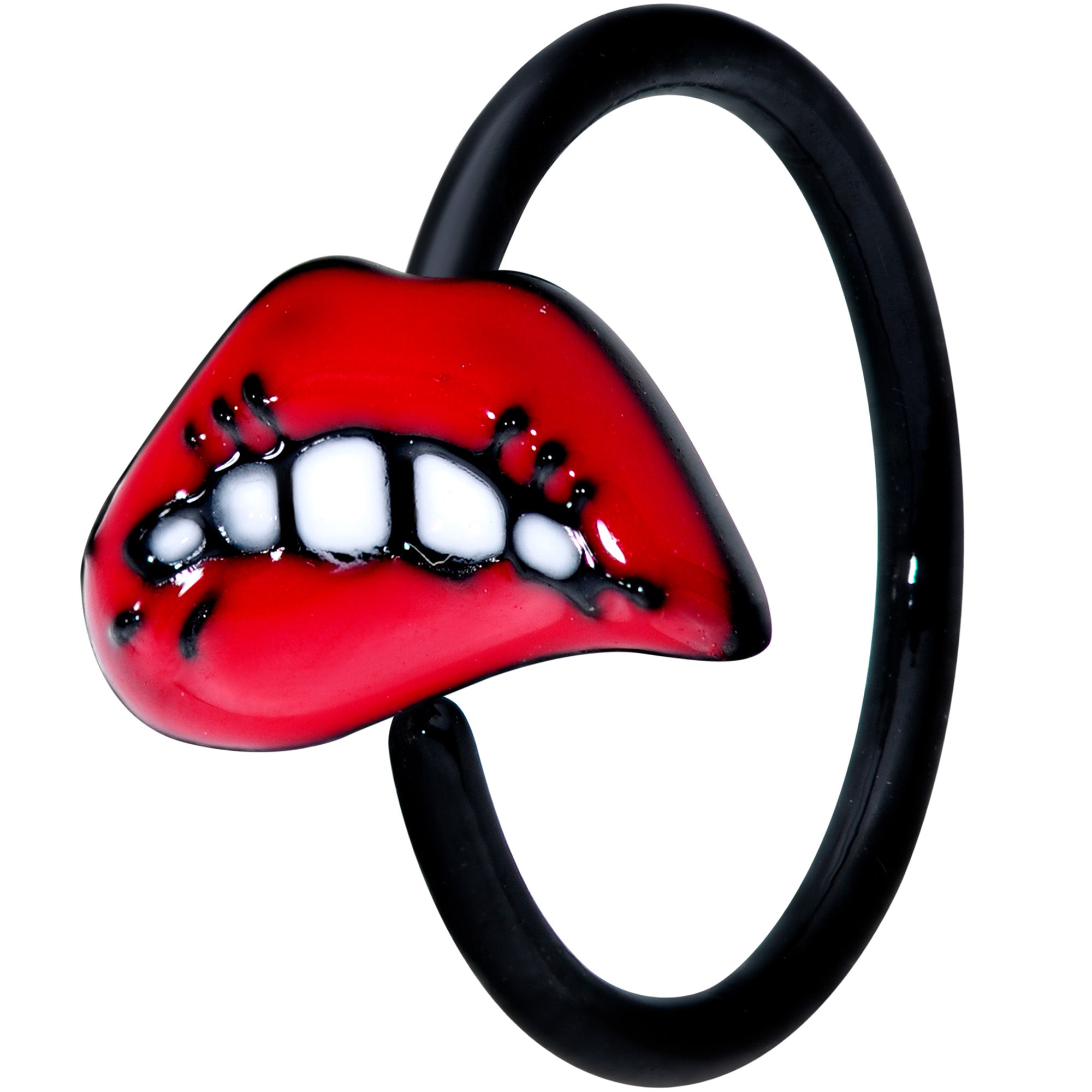 18 Gauge 3/8 Black Red Sneering Bite Lips Nose Hoop