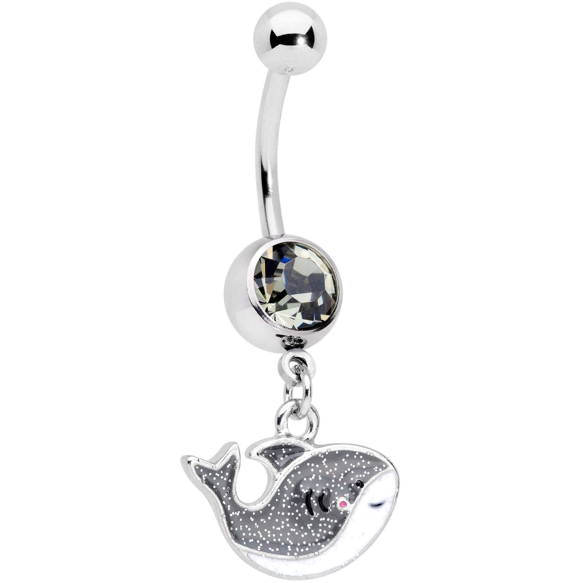 Clear Gem Sweet Smiling Whale Dangle Belly Ring