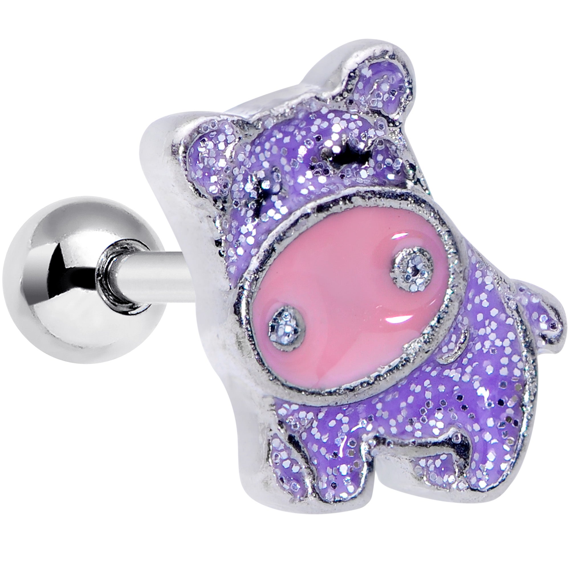 16 Gauge 1/4 Happy Purple Hippo Cartilage Tragus Earring