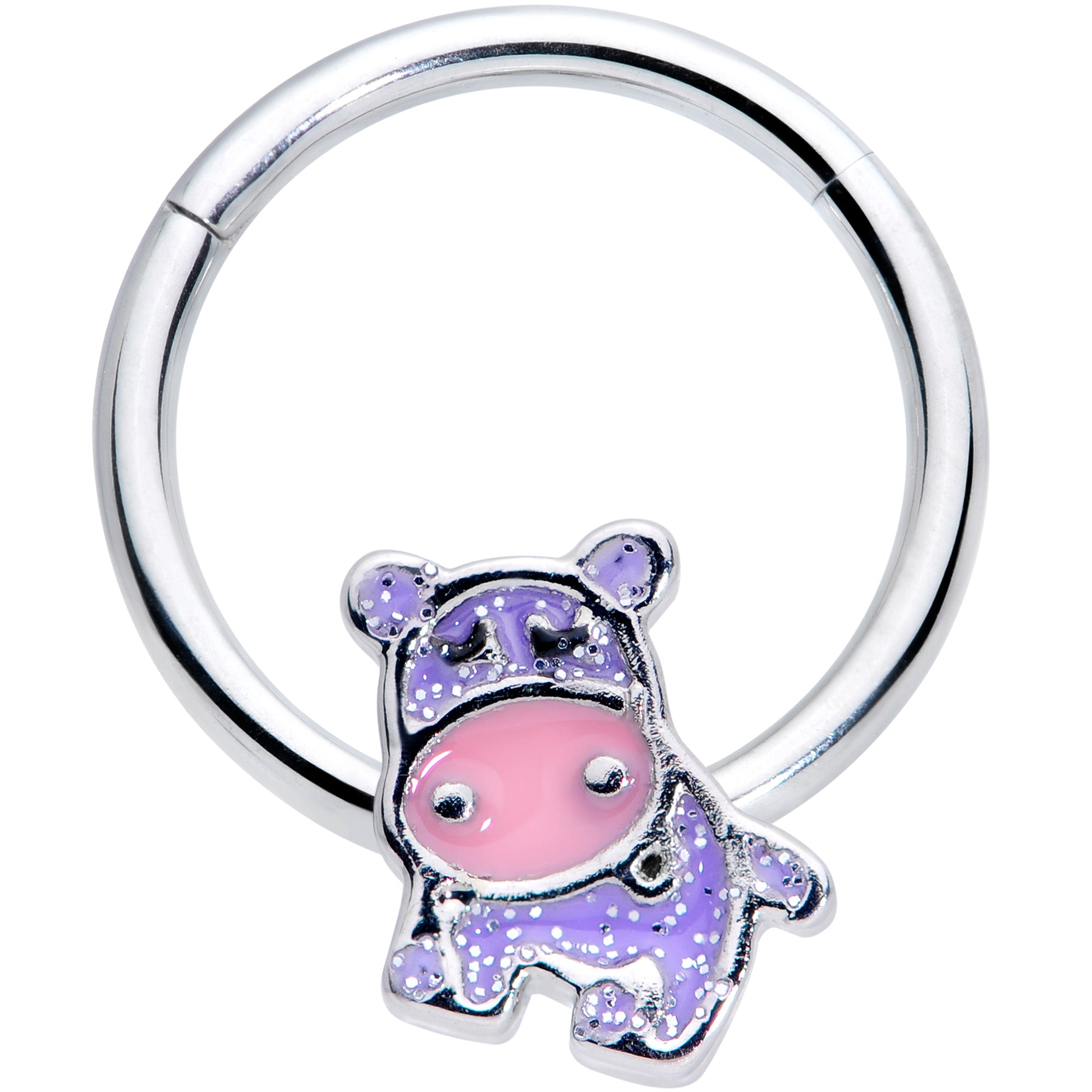 16 Gauge 3/8 Happy Purple Hippo Hinged Segment Ring