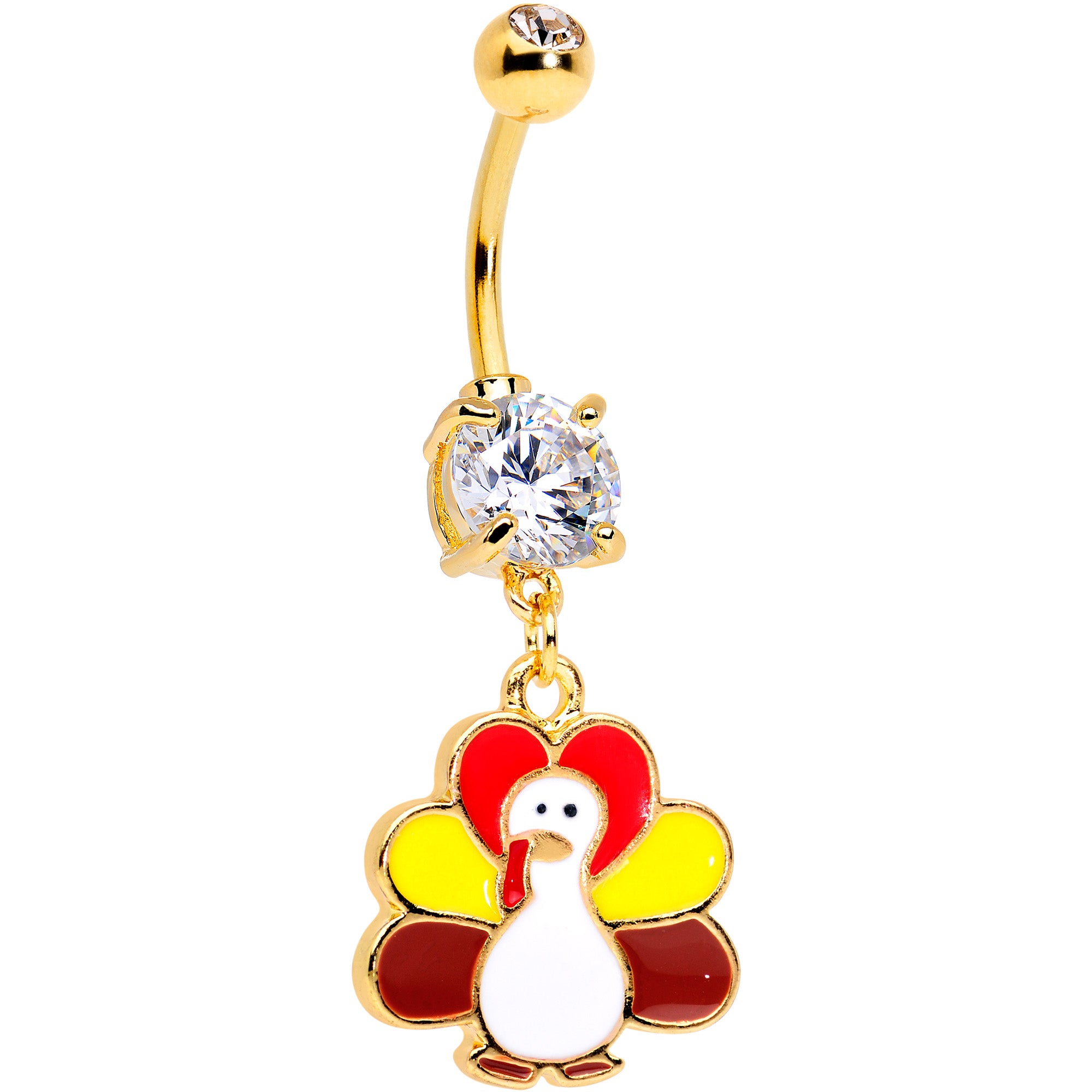 Clear CZ Gem Gold Tone Turkey Time Thanksgiving Dangle Belly Ring