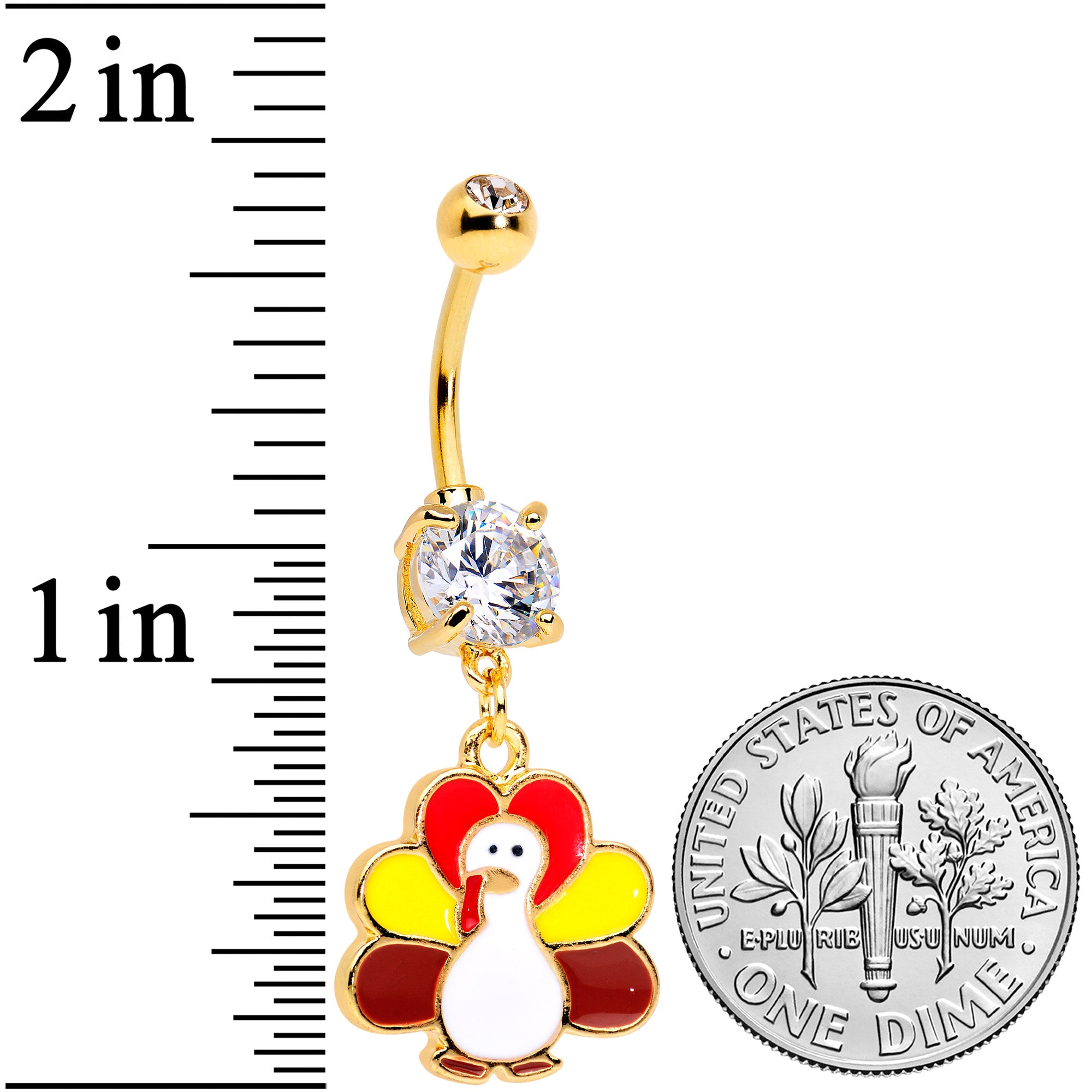 Clear CZ Gem Gold Tone Turkey Time Thanksgiving Dangle Belly Ring