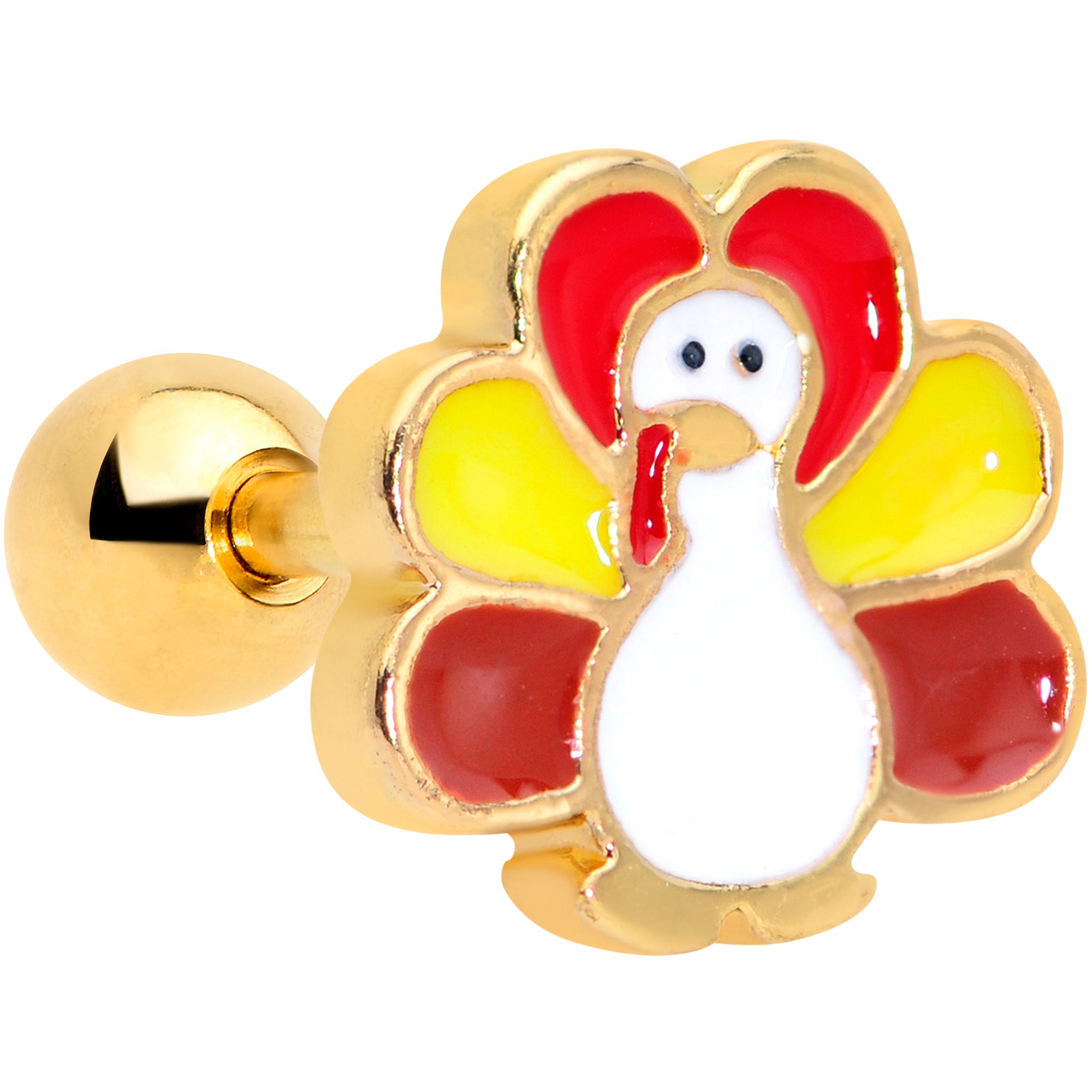 16 Gauge 1/4 Gold Tone Turkey Time Thanksgiving Cartilage Tragus