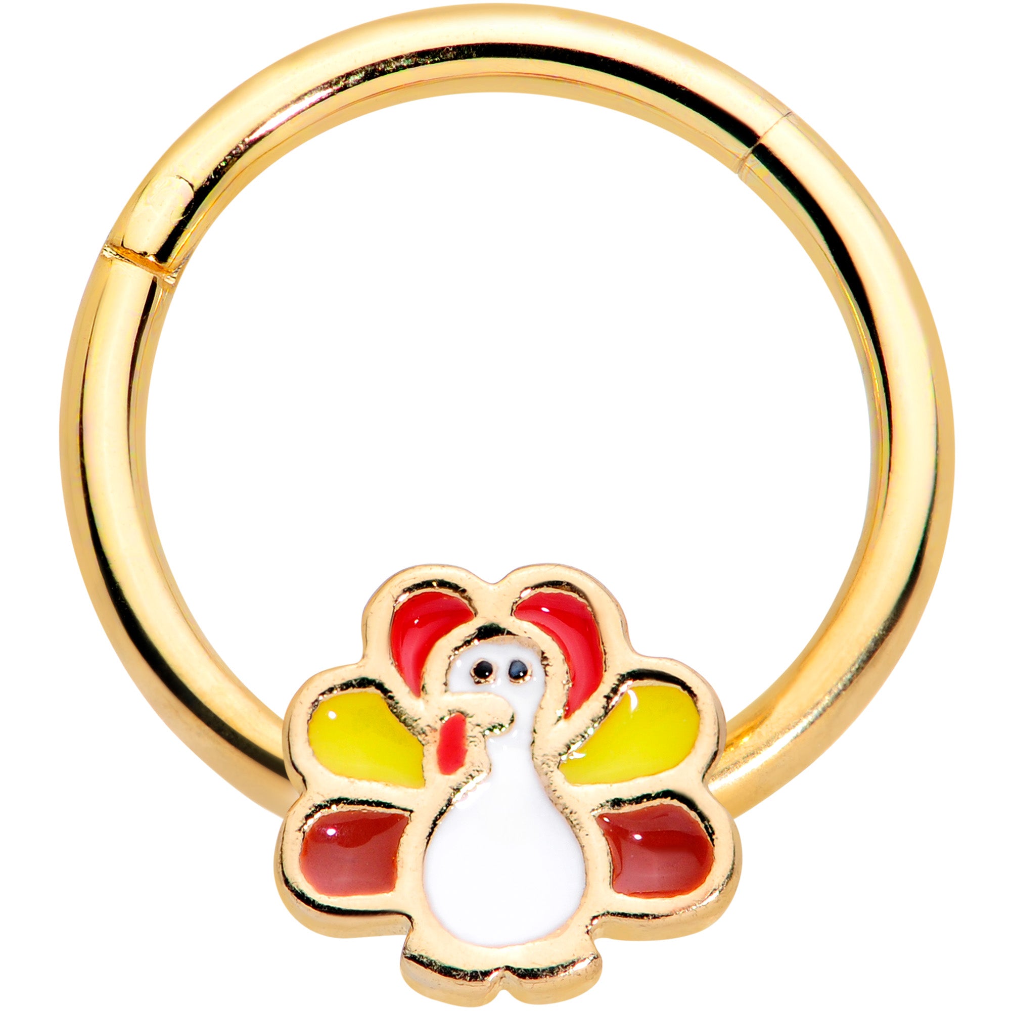 16 Gauge 3/8 Gold Tone Turkey Time Thanksgiving Hinged Segment Ring