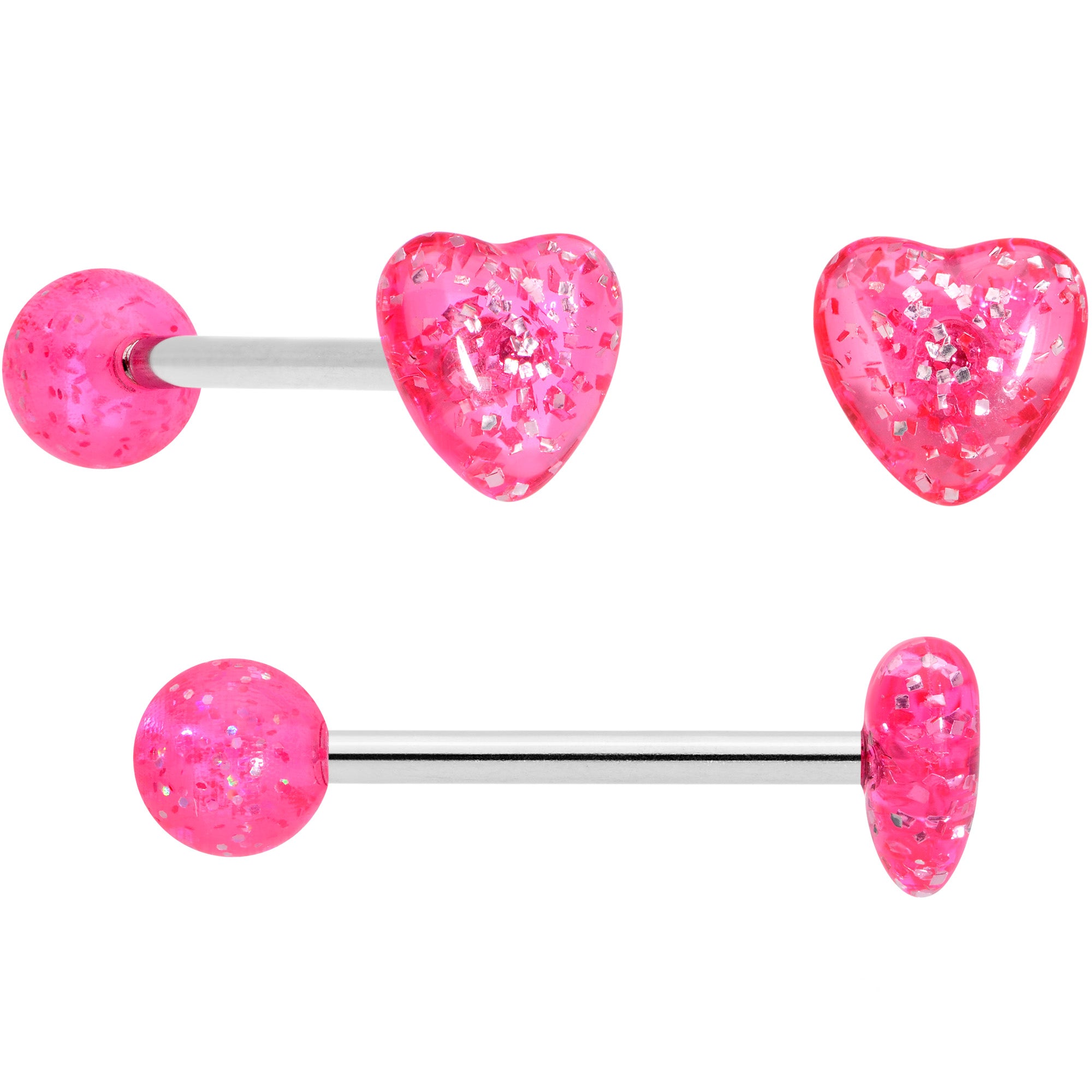 Clear Gem Rose Gold Tone Pink Heart Matte Barbell Tongue Ring Set of 4