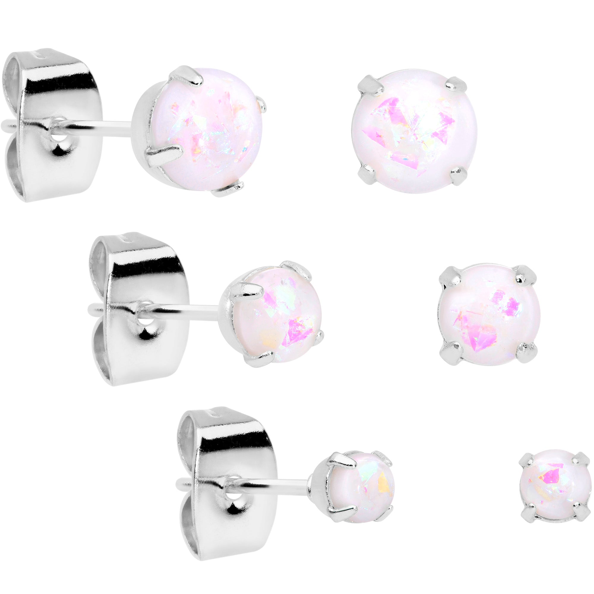 20 Gauge White Faux Opal 3mm to 5mm Post Stud Earrings Set of 3