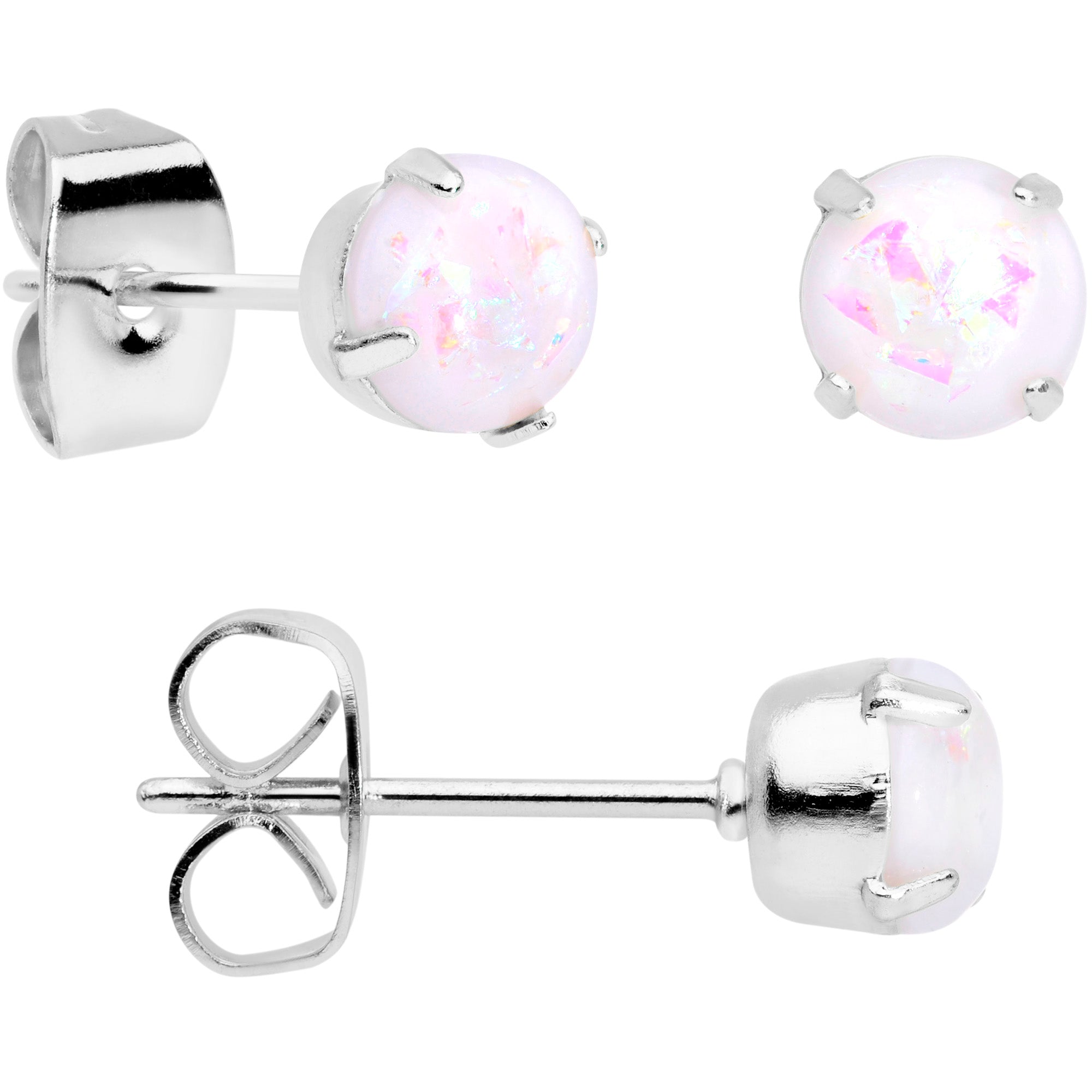 20 Gauge White Faux Opal 3mm to 5mm Post Stud Earrings Set of 3