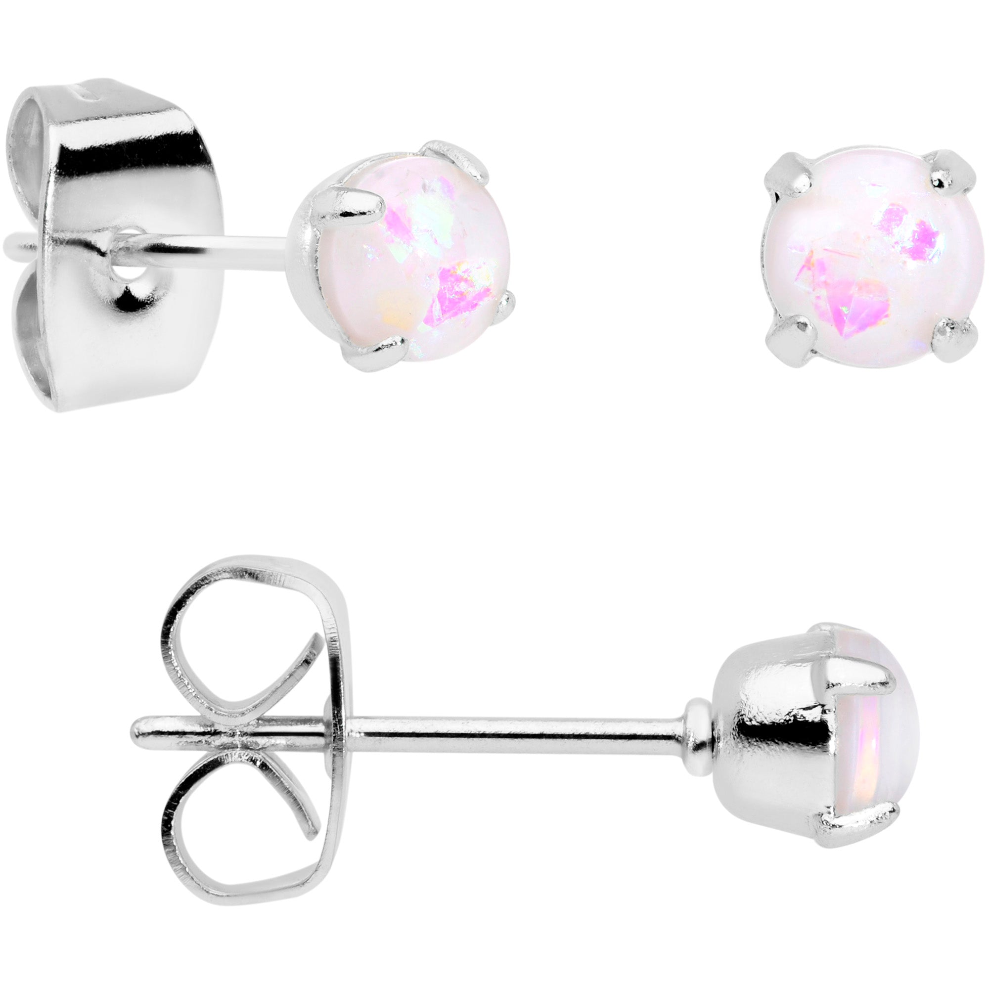 20 Gauge White Faux Opal 3mm to 5mm Post Stud Earrings Set of 3