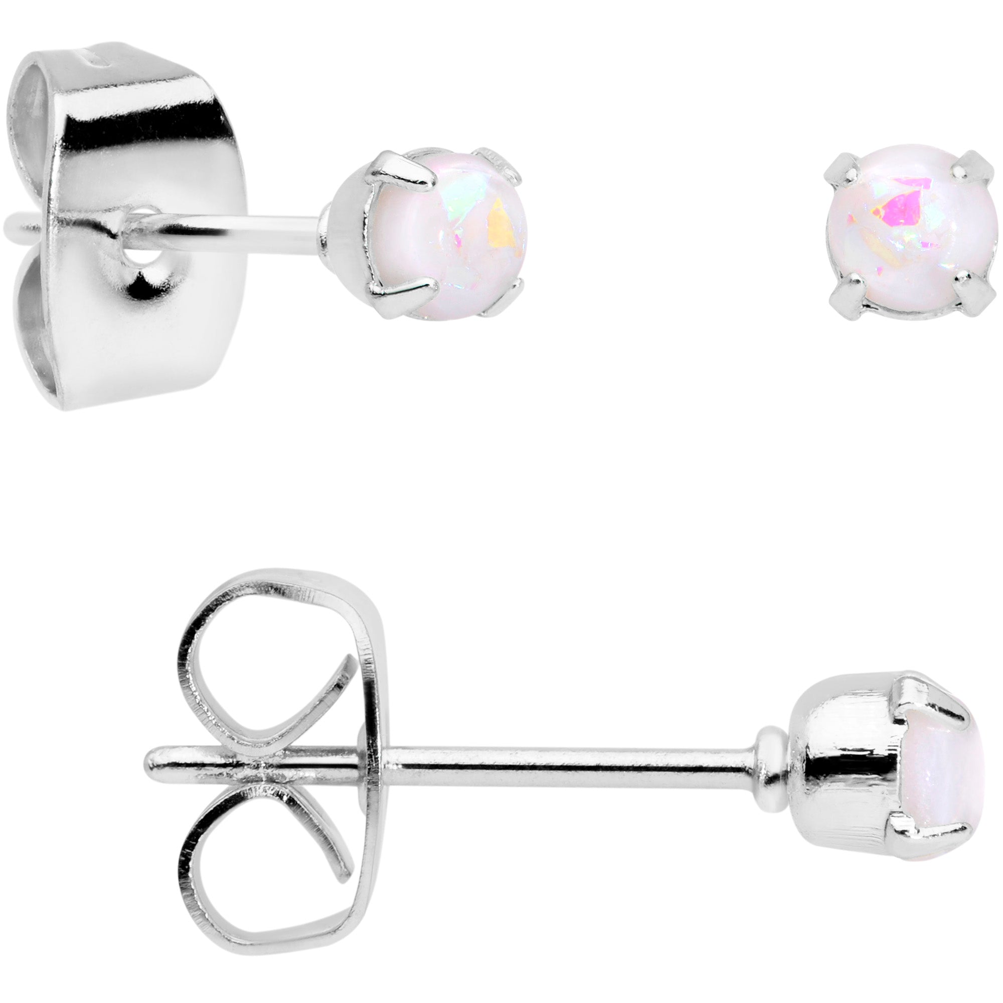 20 Gauge White Faux Opal 3mm to 5mm Post Stud Earrings Set of 3