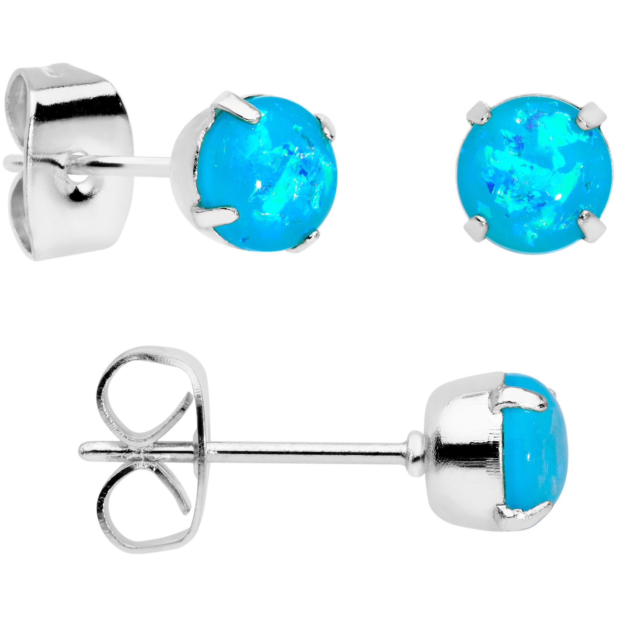 20 Gauge Blue Faux Opal 3mm to 5mm Post Stud Earrings Set of 3