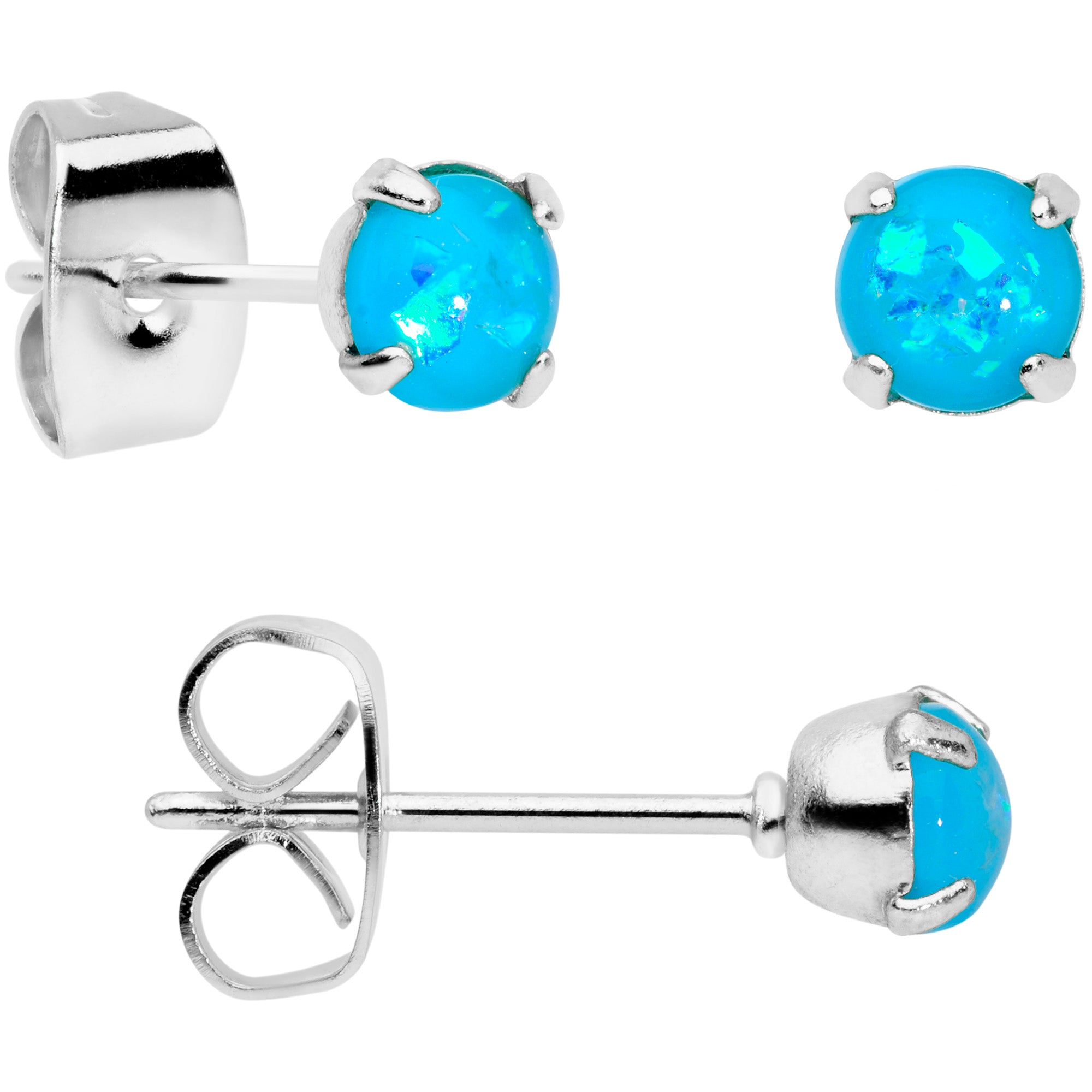 20 Gauge Blue Faux Opal 3mm to 5mm Post Stud Earrings Set of 3