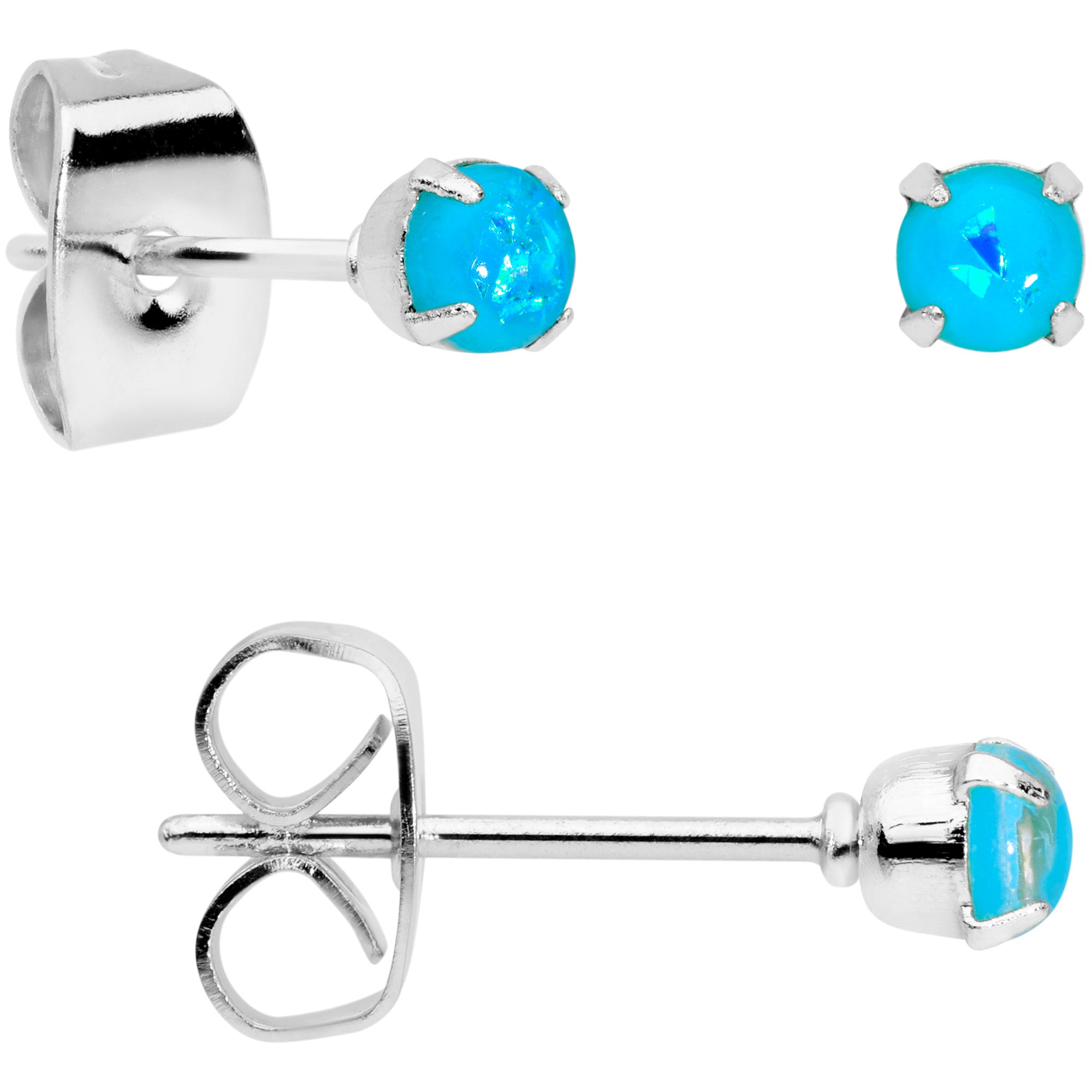 20 Gauge Blue Faux Opal 3mm to 5mm Post Stud Earrings Set of 3