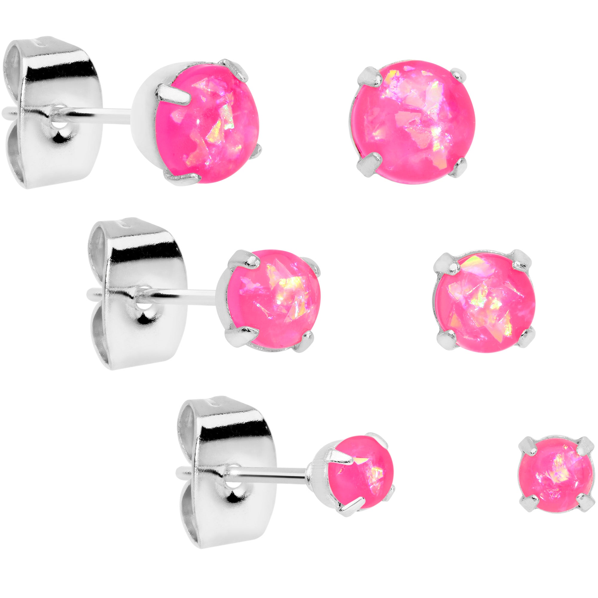 20 Gauge Pink Faux Opal 3mm to 5mm Post Stud Earrings Set of 3