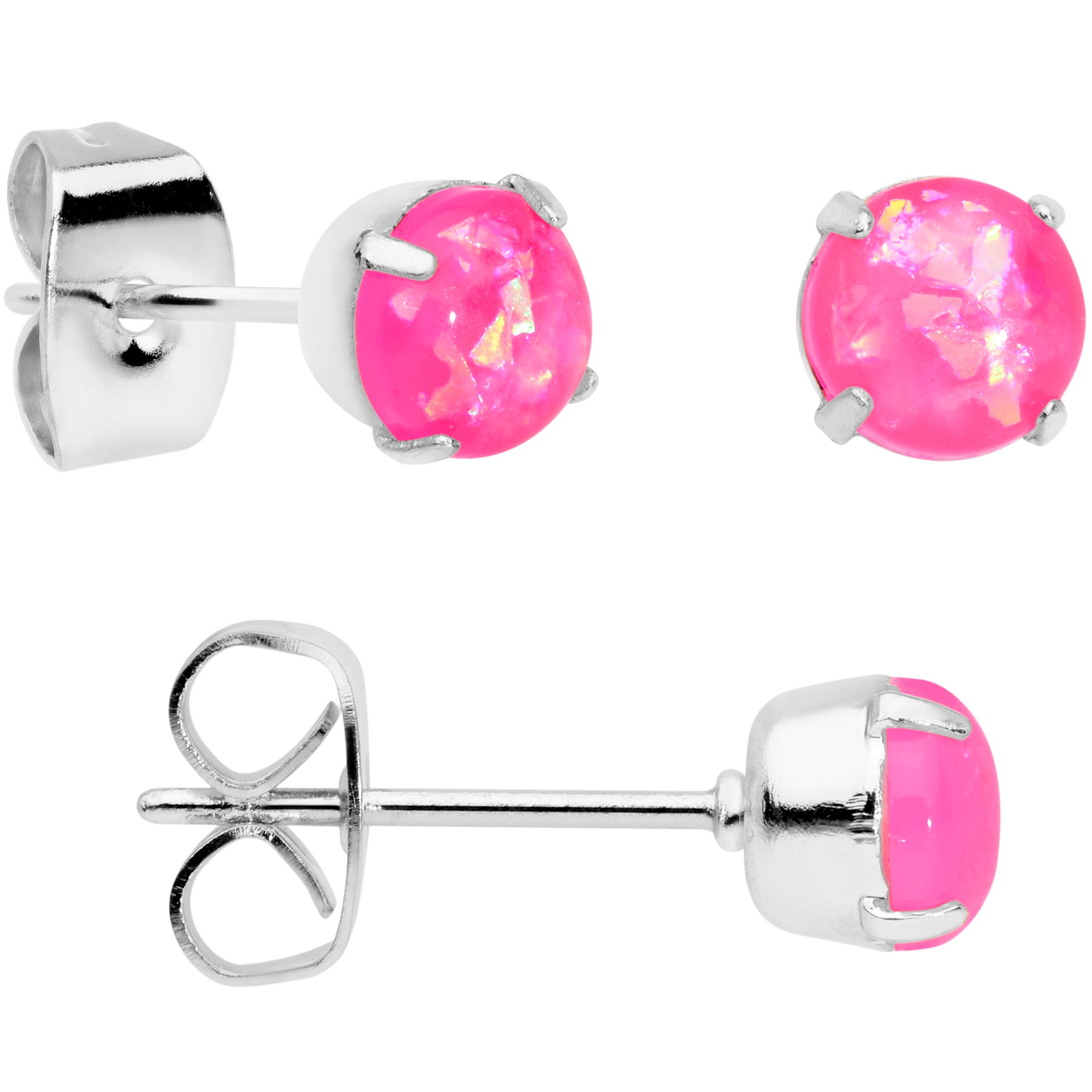 20 Gauge Pink Faux Opal 3mm to 5mm Post Stud Earrings Set of 3