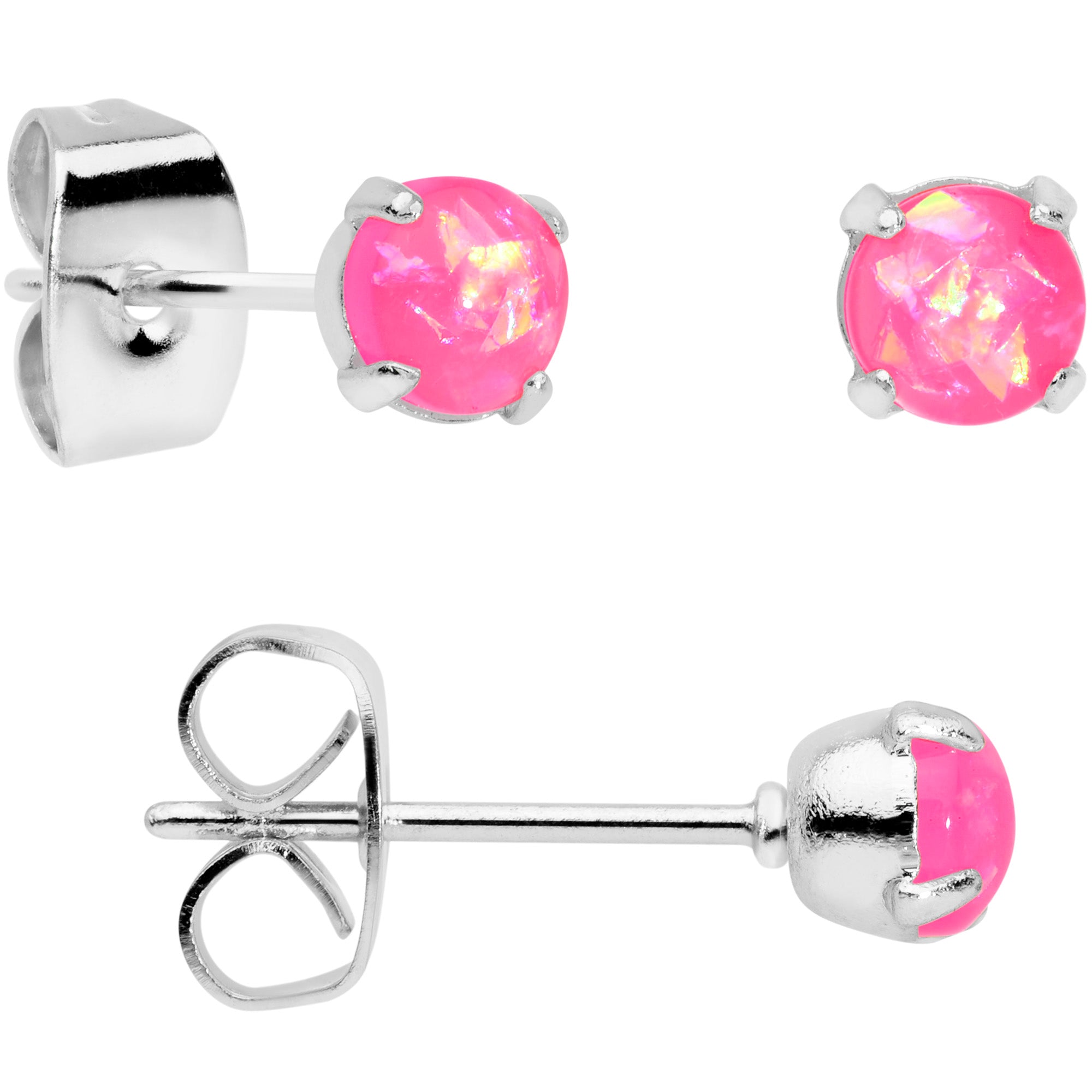 20 Gauge Pink Faux Opal 3mm to 5mm Post Stud Earrings Set of 3